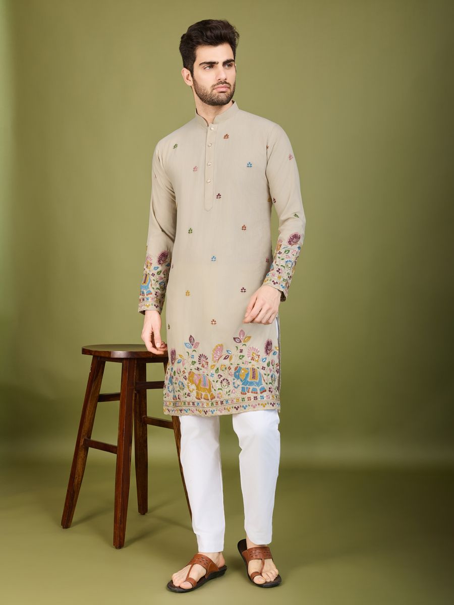 IVERY COTTON THREAD, SEQUENCE EMBROIDERED WORK KURTA - qivii