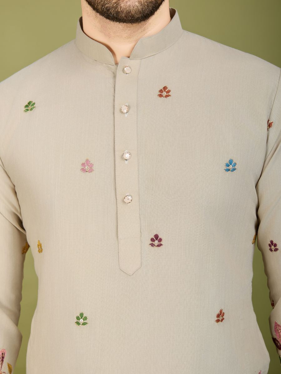 IVERY COTTON THREAD, SEQUENCE EMBROIDERED WORK KURTA - qivii