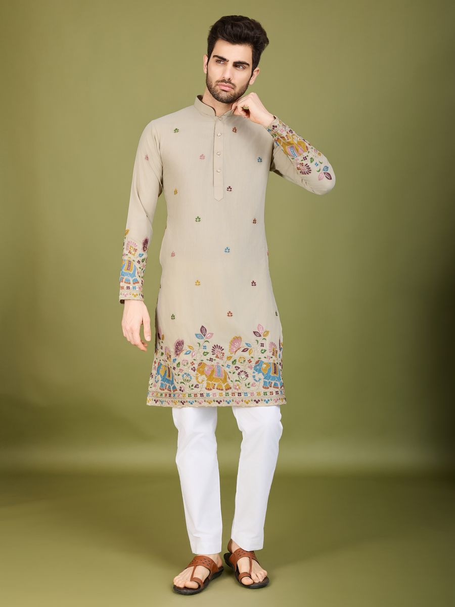 IVERY COTTON THREAD, SEQUENCE EMBROIDERED WORK KURTA - qivii