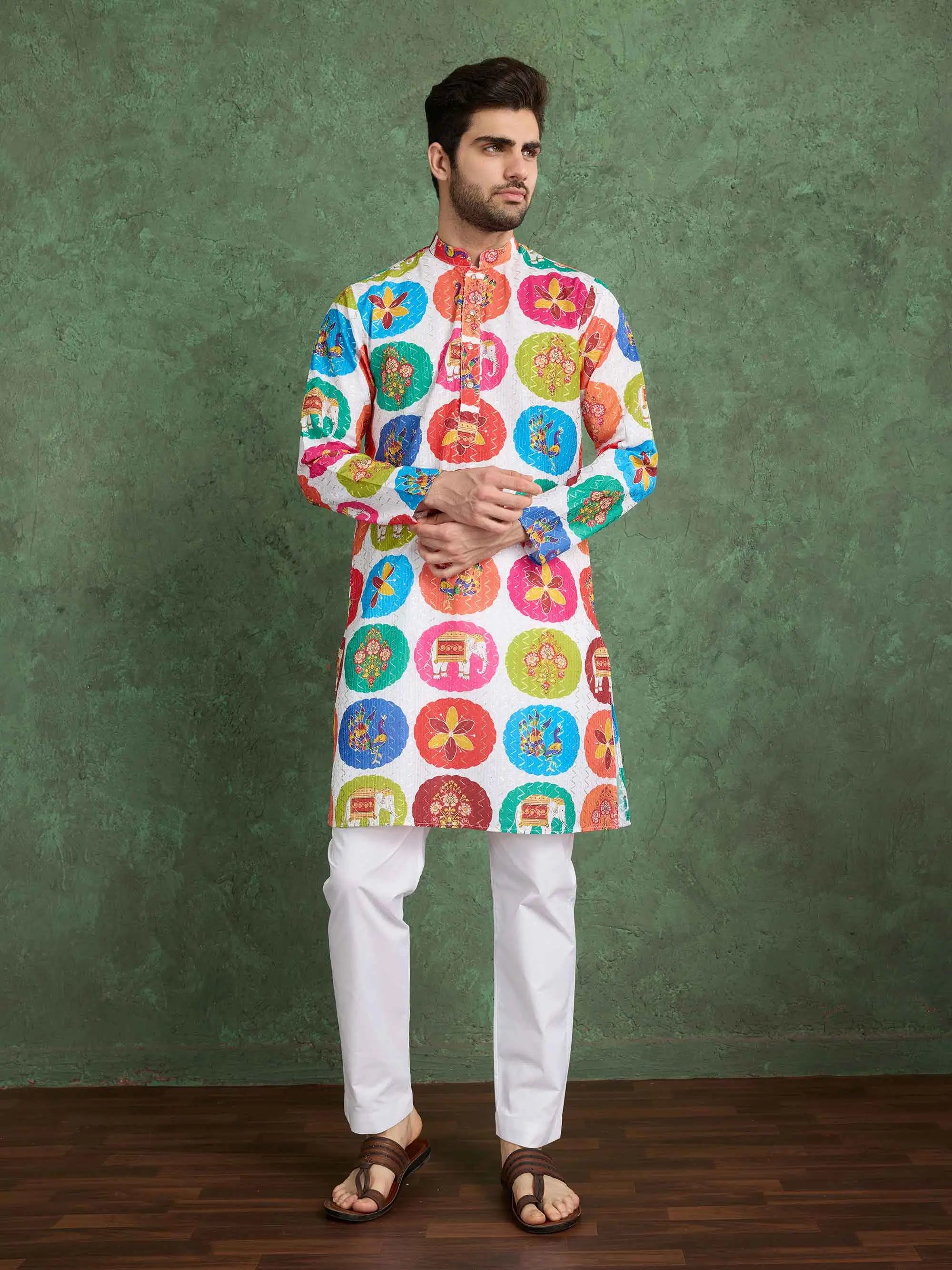 Multi Color Digital Print With Embroidery Work Rayon Kurta Set - qivii