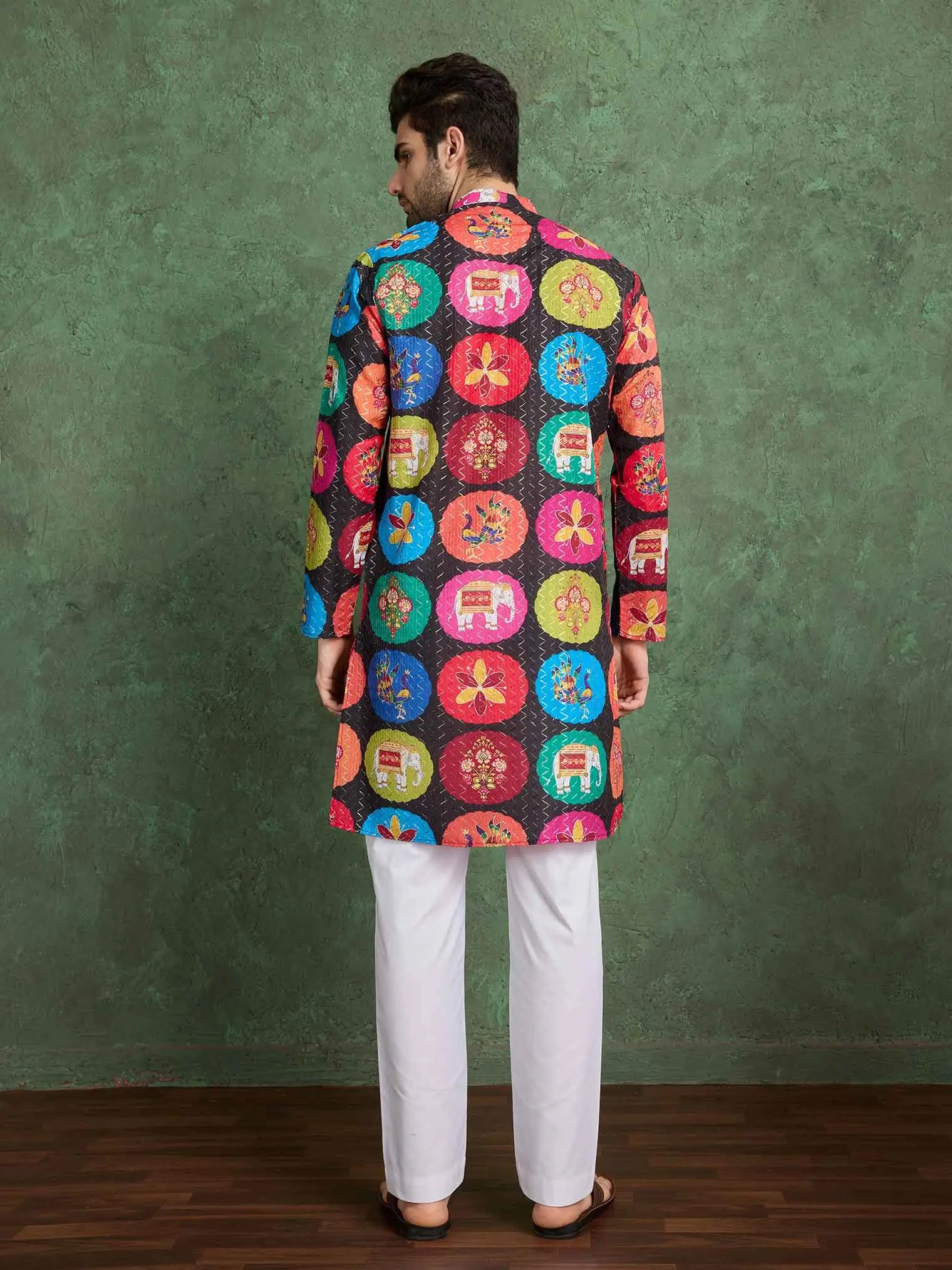 Black Multi Color Digital Print With Embroidery Work Rayon Kurta Set - qivii