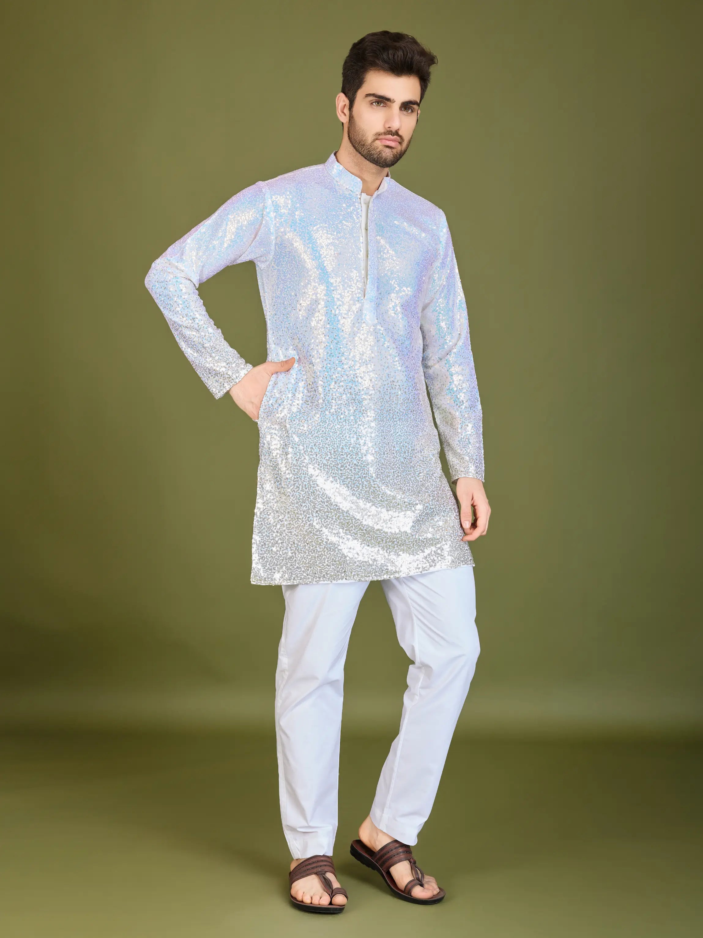 Ombre Yellow Georgette Kurta With Thread & Sequins Embroidered Work