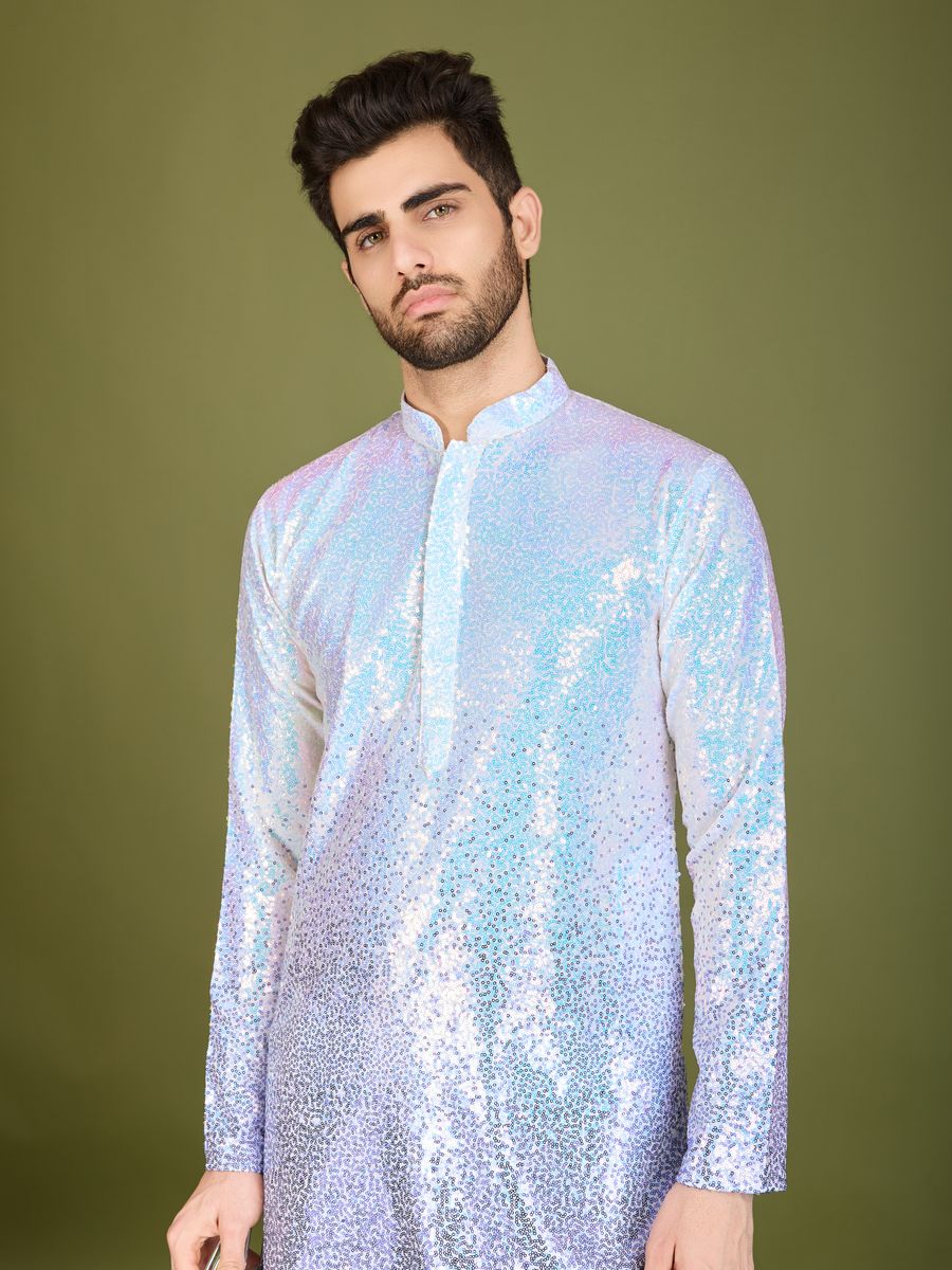 OMBRE PURPLE REAL GEORGETTE THREAD & SEQUENCE EMBROIDERED WORK KURTA - qivii