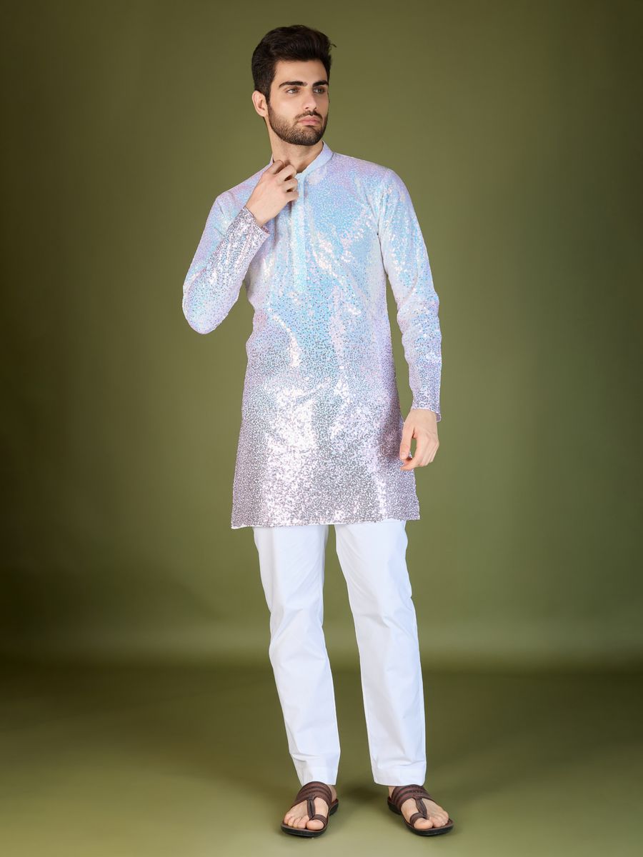 OMBRE PINK REAL GEORGETTE THREAD & SEQUENCE EMBROIDERED WORK KURTA - qivii