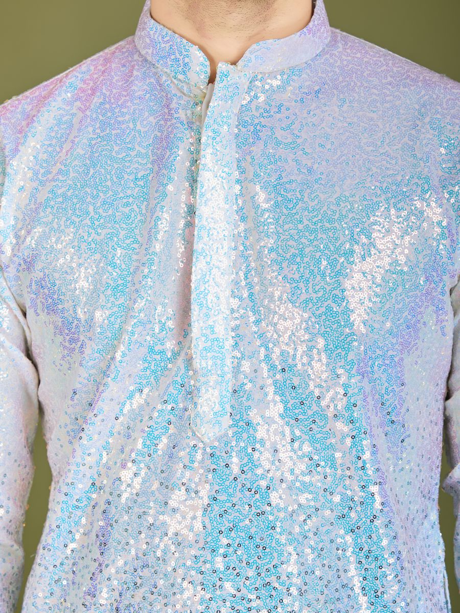 OMBRE BLUE REAL GEORGETTE THREAD & SEQUENCE EMBROIDERED WORK KURTA - qivii