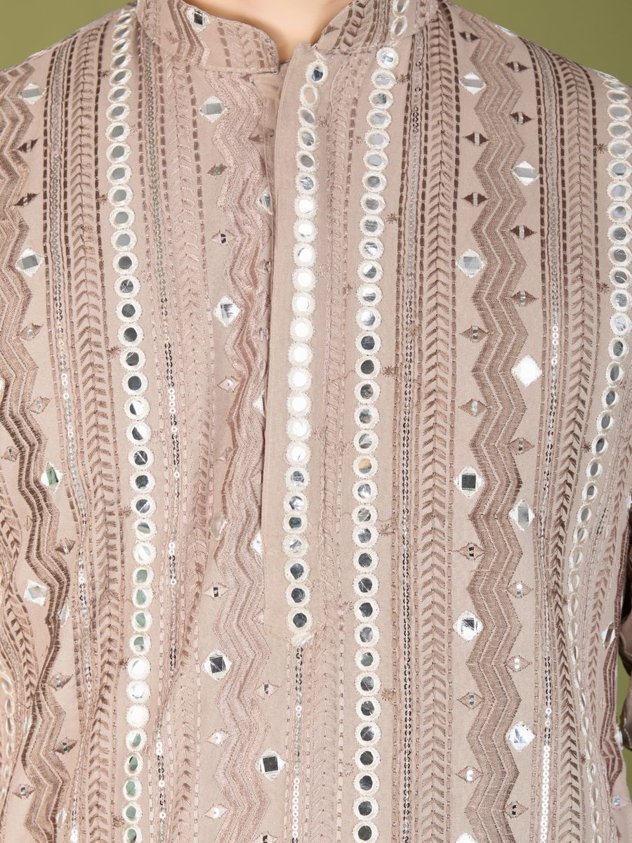 IVERY PURE VISCOSE RAYON THREAD, SEQUENCE & FOIL MIRROR EMBROIDERED WORK KURTA - qivii
