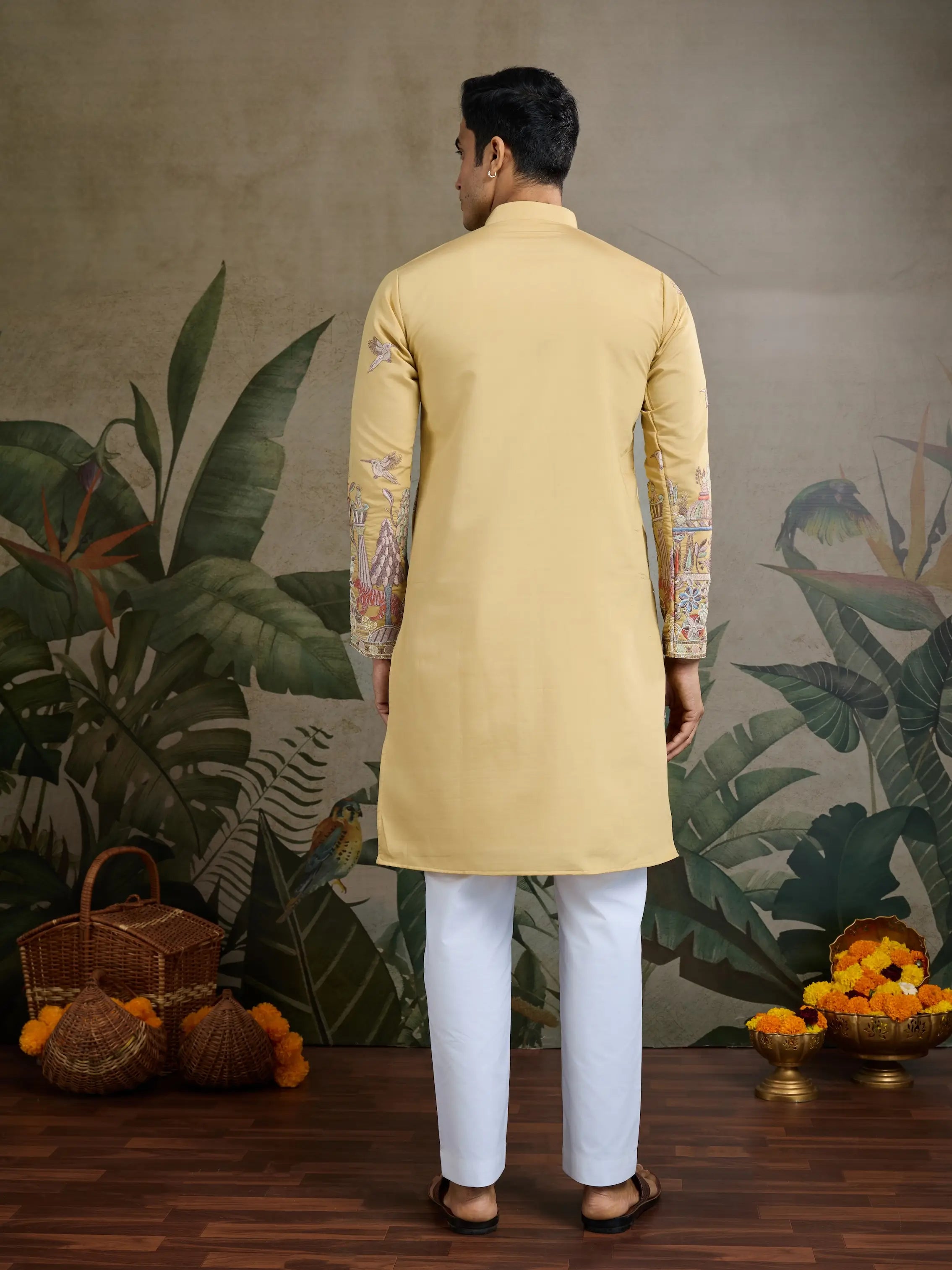 Yellow Viscose Silk Thread & Sequence Embroidered Work Kurta With Pant - qivii