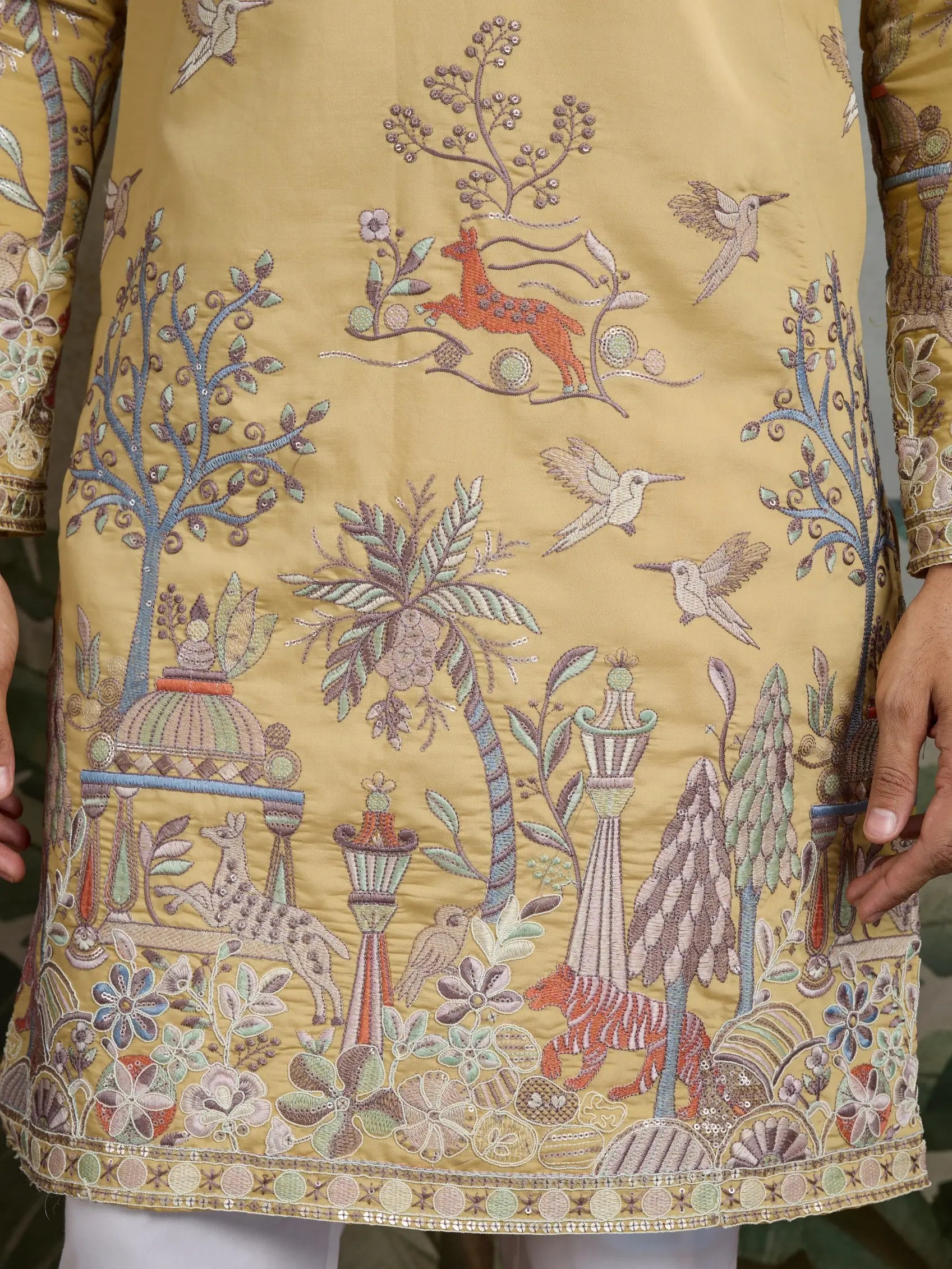 Yellow Viscose Silk Thread & Sequence Embroidered Work Kurta With Pant - qivii