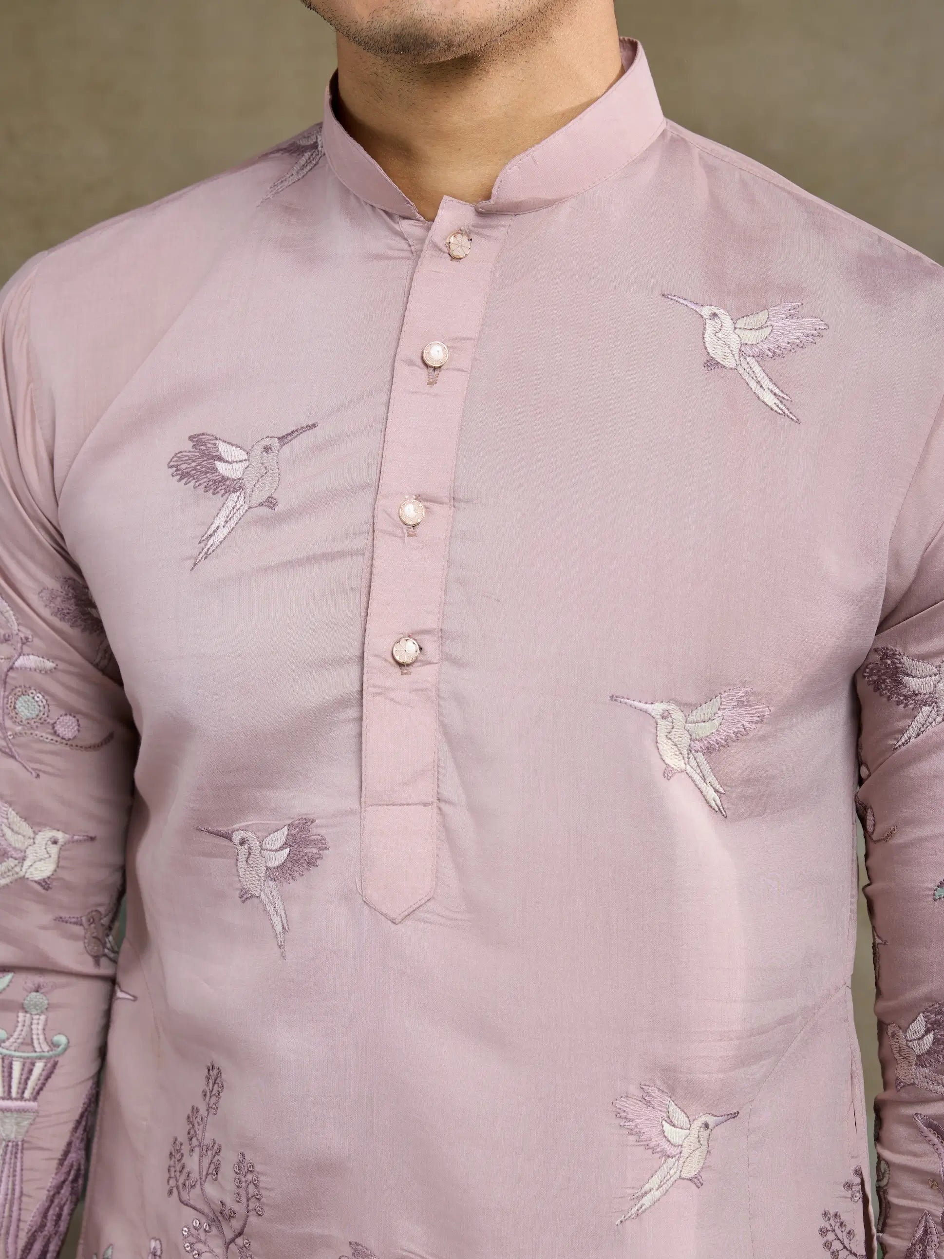 Peach Viscose Silk Thread & Sequence Embroidered Work Kurta With Pant - qivii