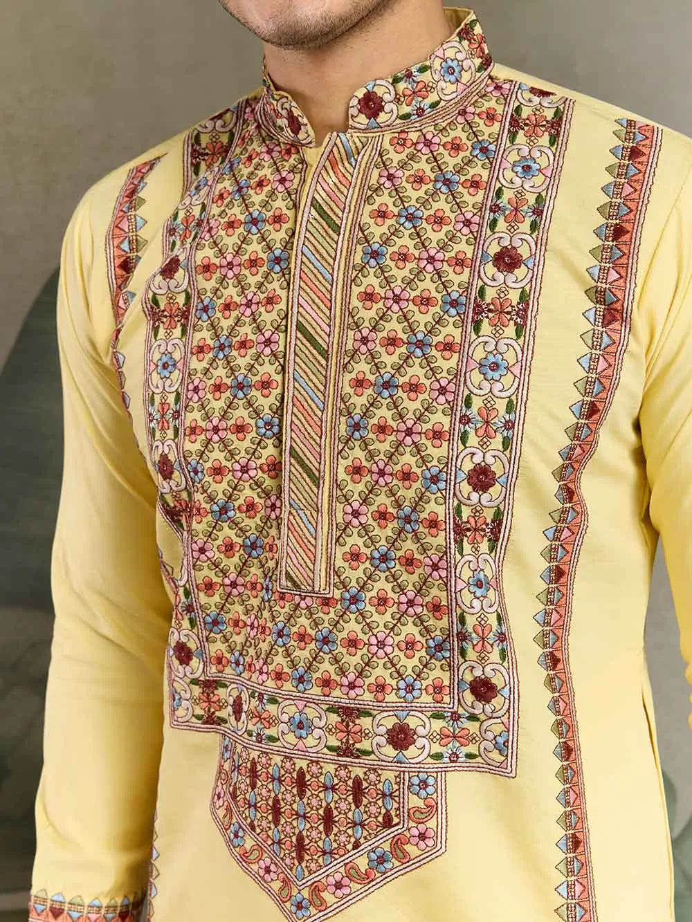 Yellow Festive Wear Kurta Set With Multi Thread Sequins Embroidery Work - qivii