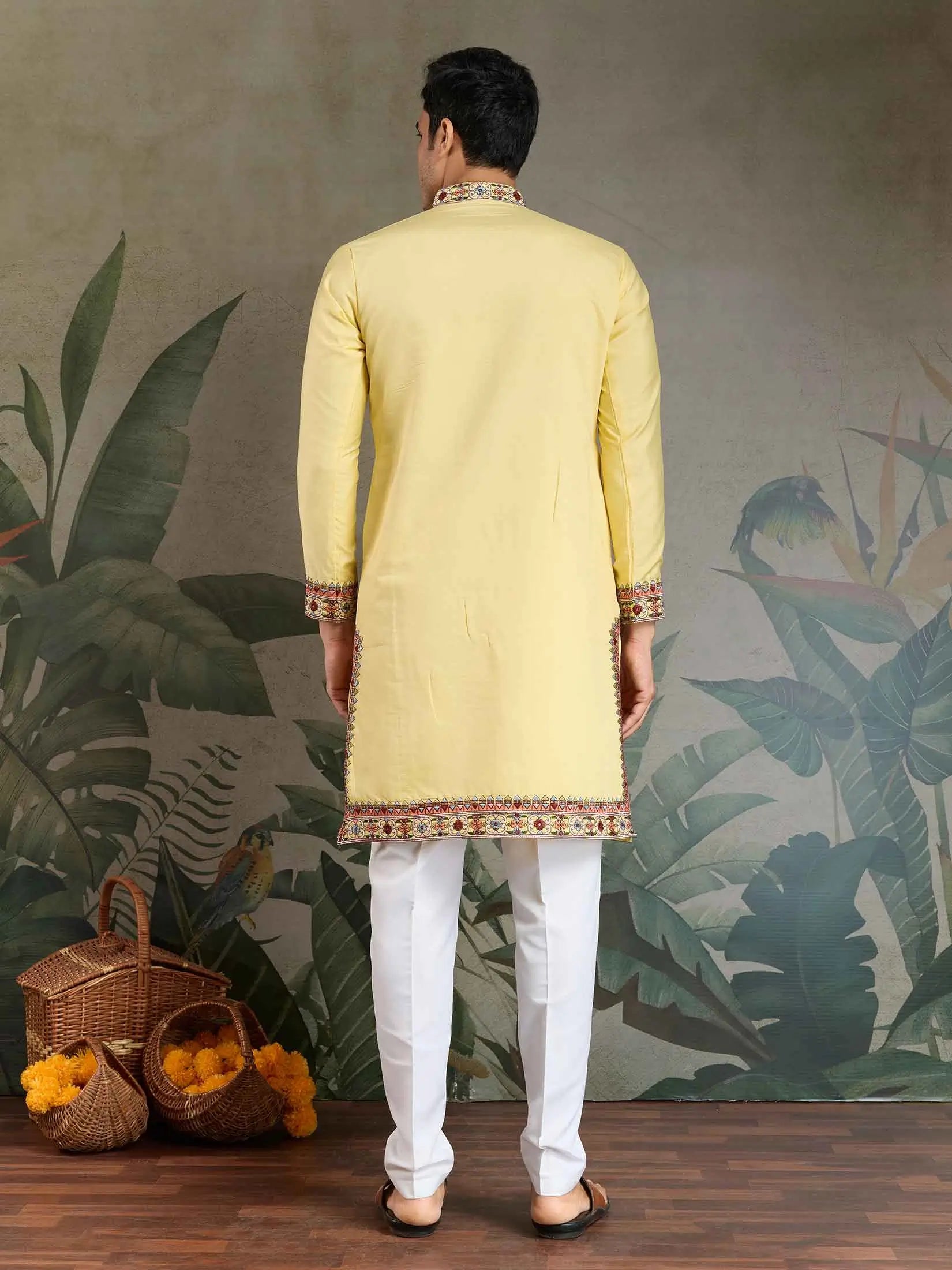 Yellow Festive Wear Kurta Set With Multi Thread Sequins Embroidery Work - qivii