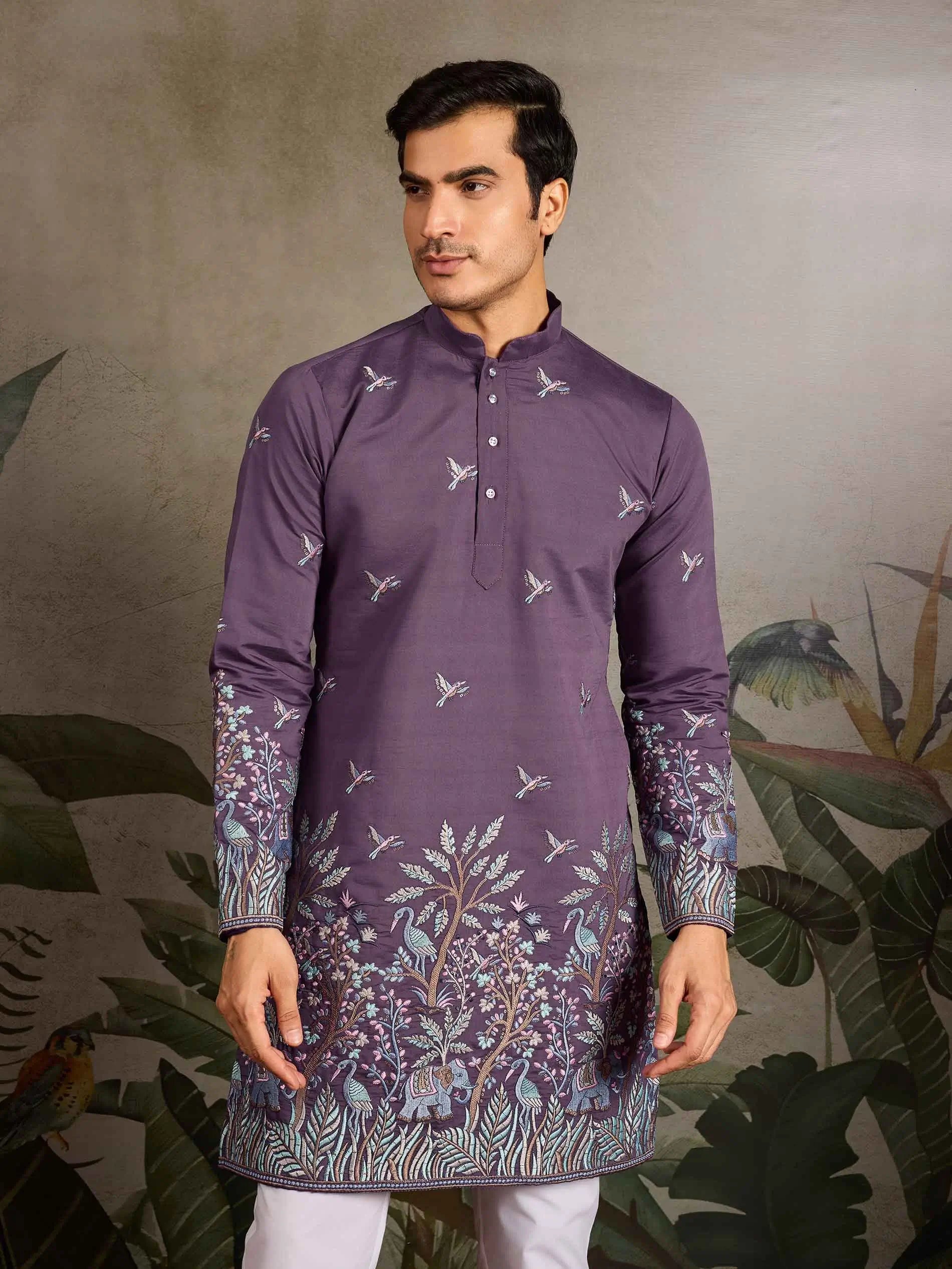 Dusty Purple Kurta Set With Embroidery Work - qivii