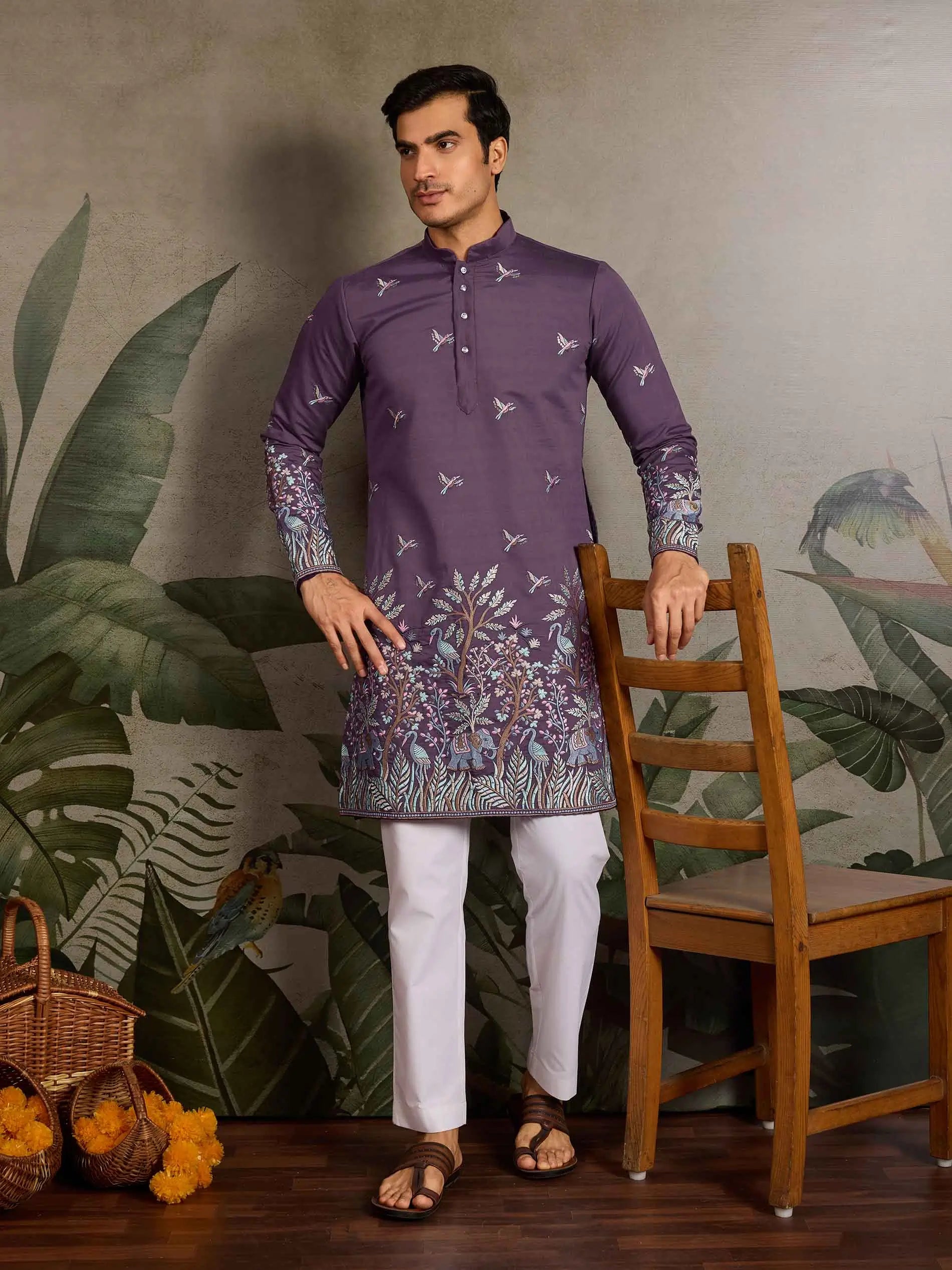Dusty Purple Kurta Set With Embroidery Work - qivii