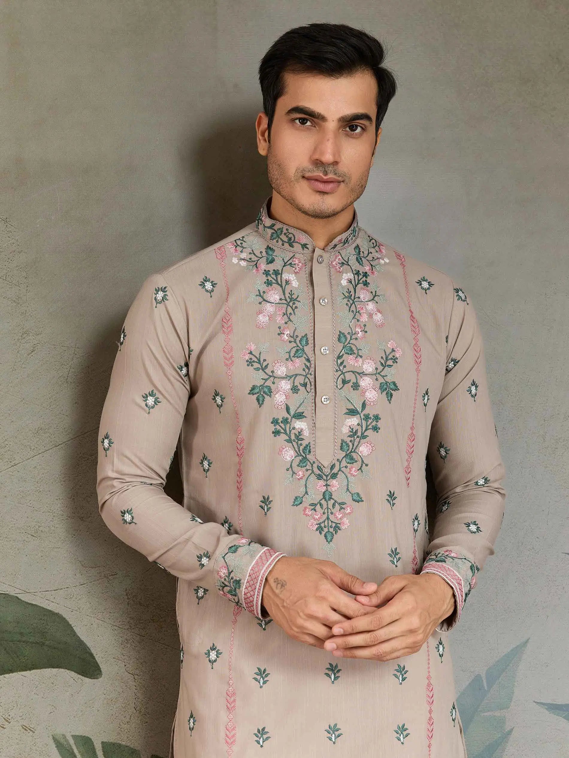 Ivory Viscose Silk Thread And Sequins Embroidery Work Kurta With Pant - qivii