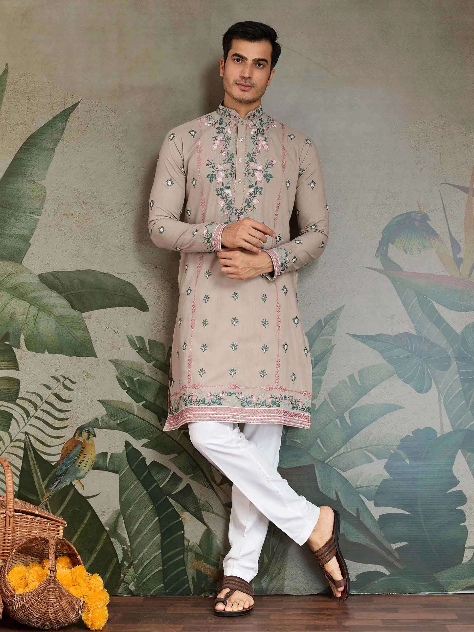 Ivory Viscose Silk Thread And Sequins Embroidery Work Kurta With Pant - qivii