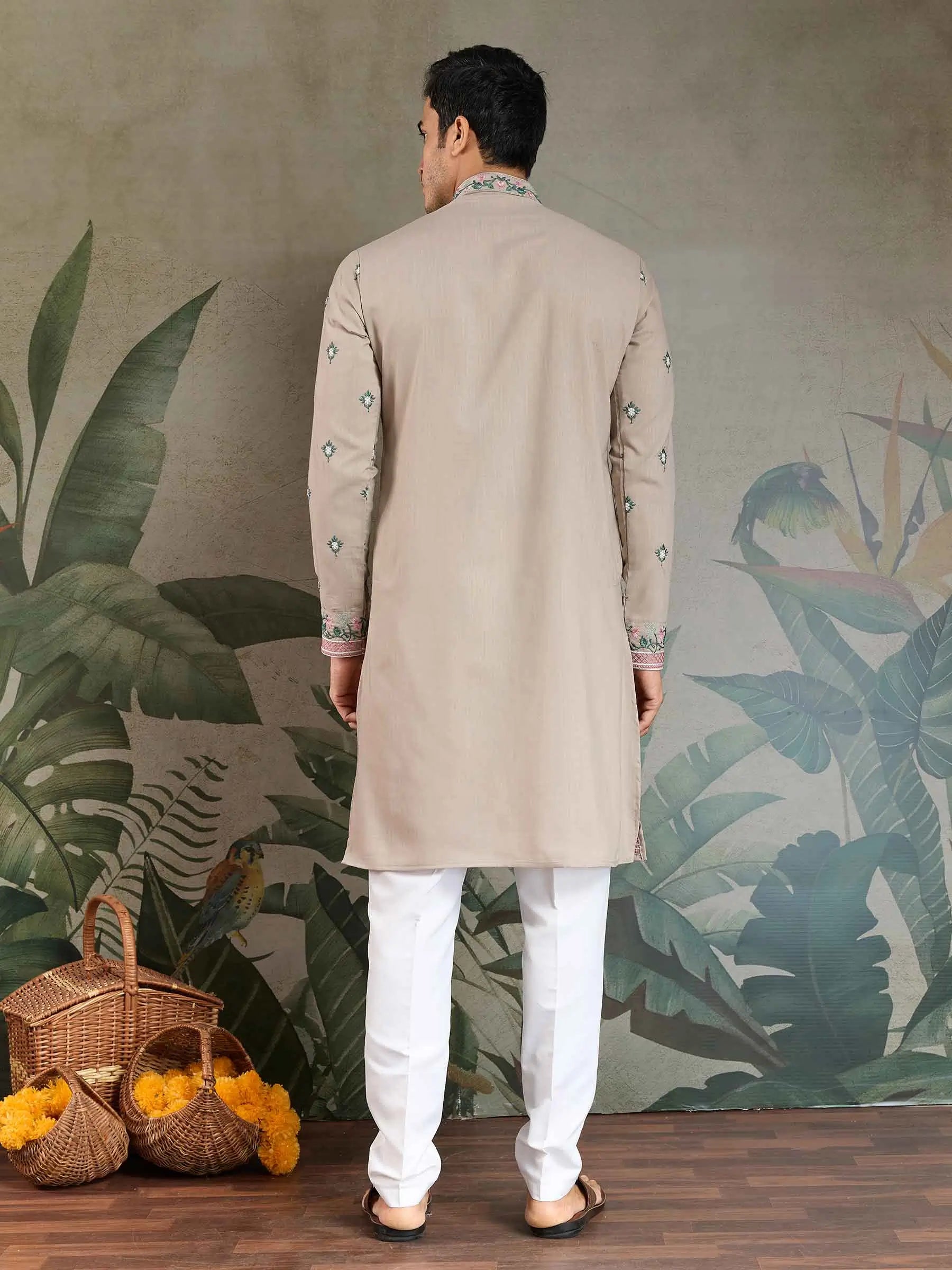 Ivory Viscose Silk Thread And Sequins Embroidery Work Kurta With Pant - qivii