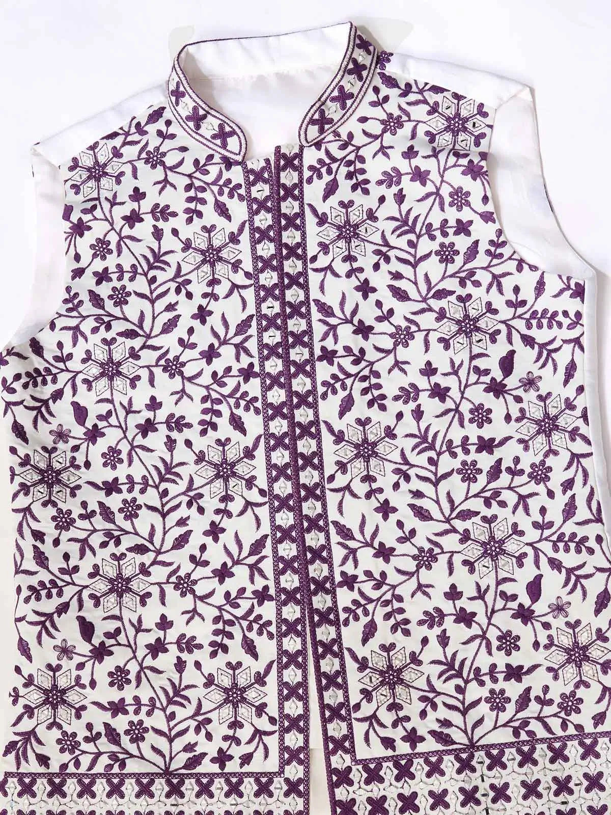 Purple Silk Kurta Set With Embroidery & Mirror Work Koti - qivii