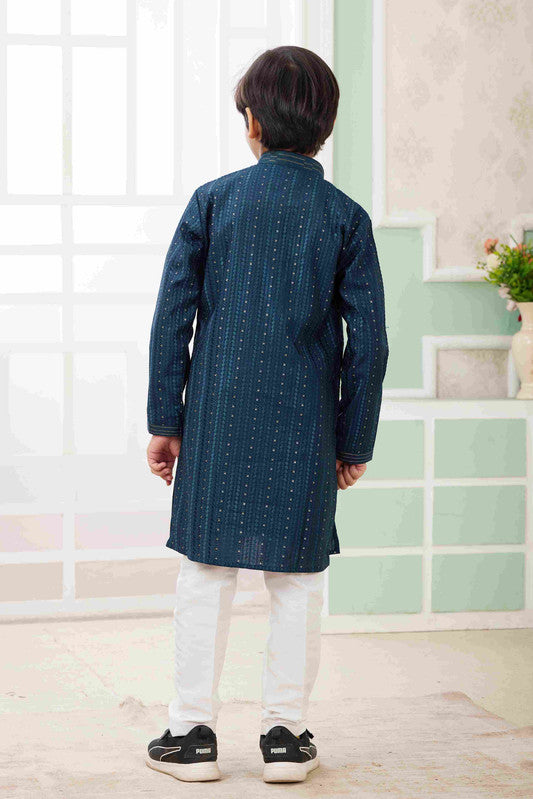 Boy's Teal Green Art Silk Embroidery Kurta Set