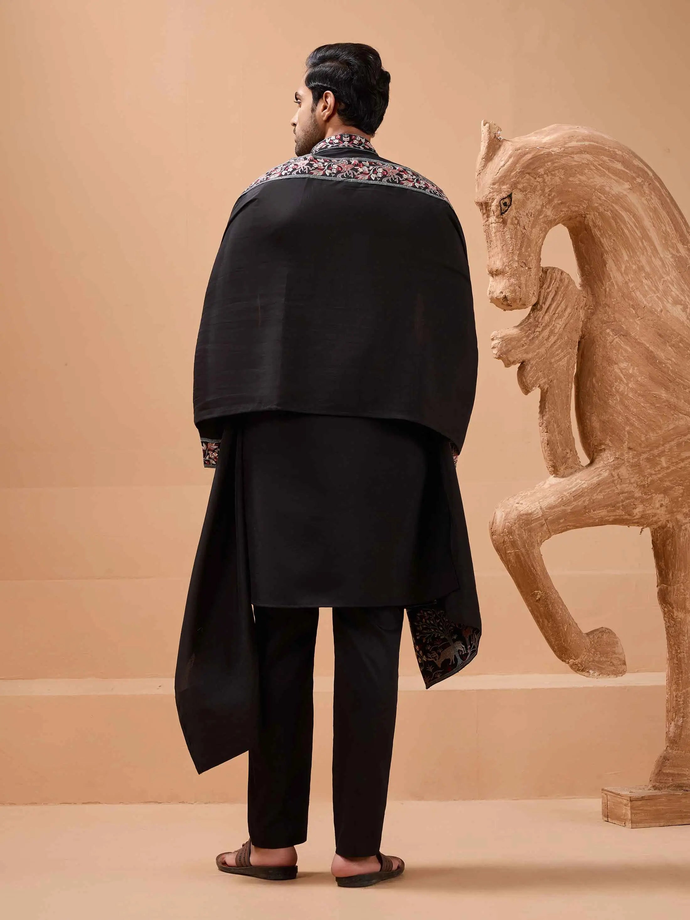 Black Embroidery Work Kurta With Dupatta