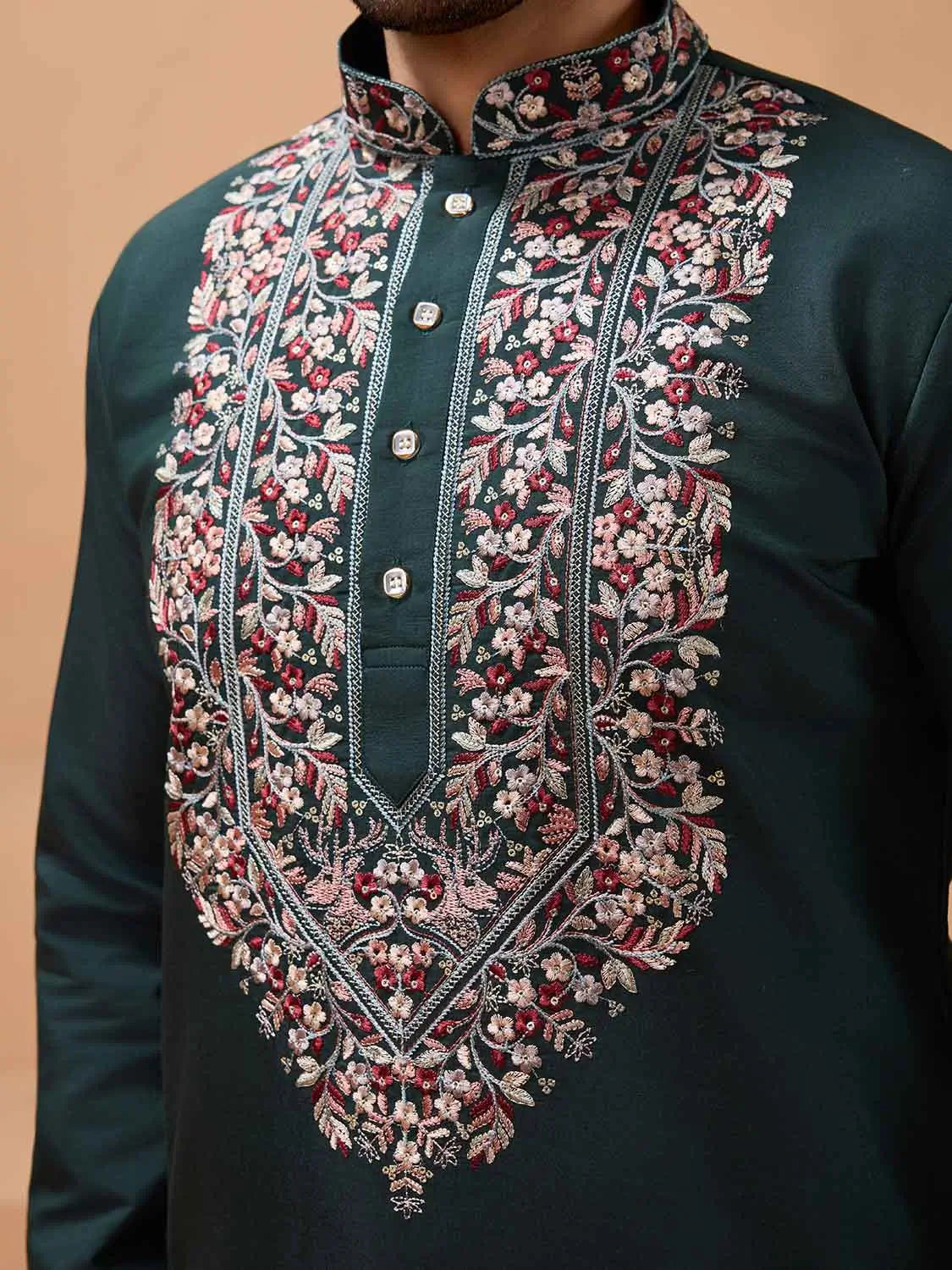 Dark Green Embroidery Kurta With Dupatta