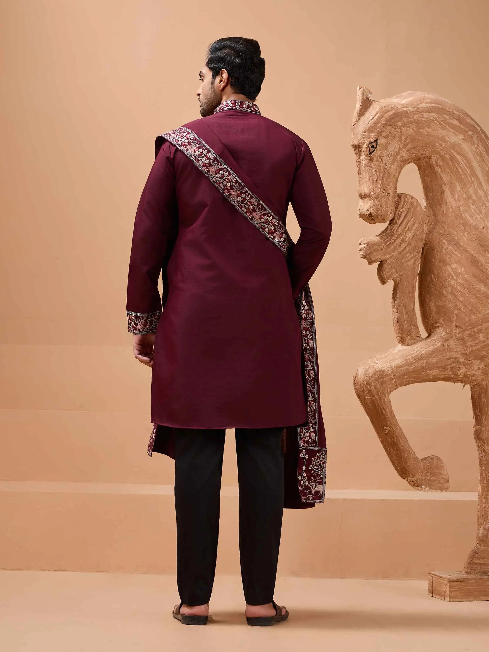 Maroon Embroidery Work Kurta With Dupatta