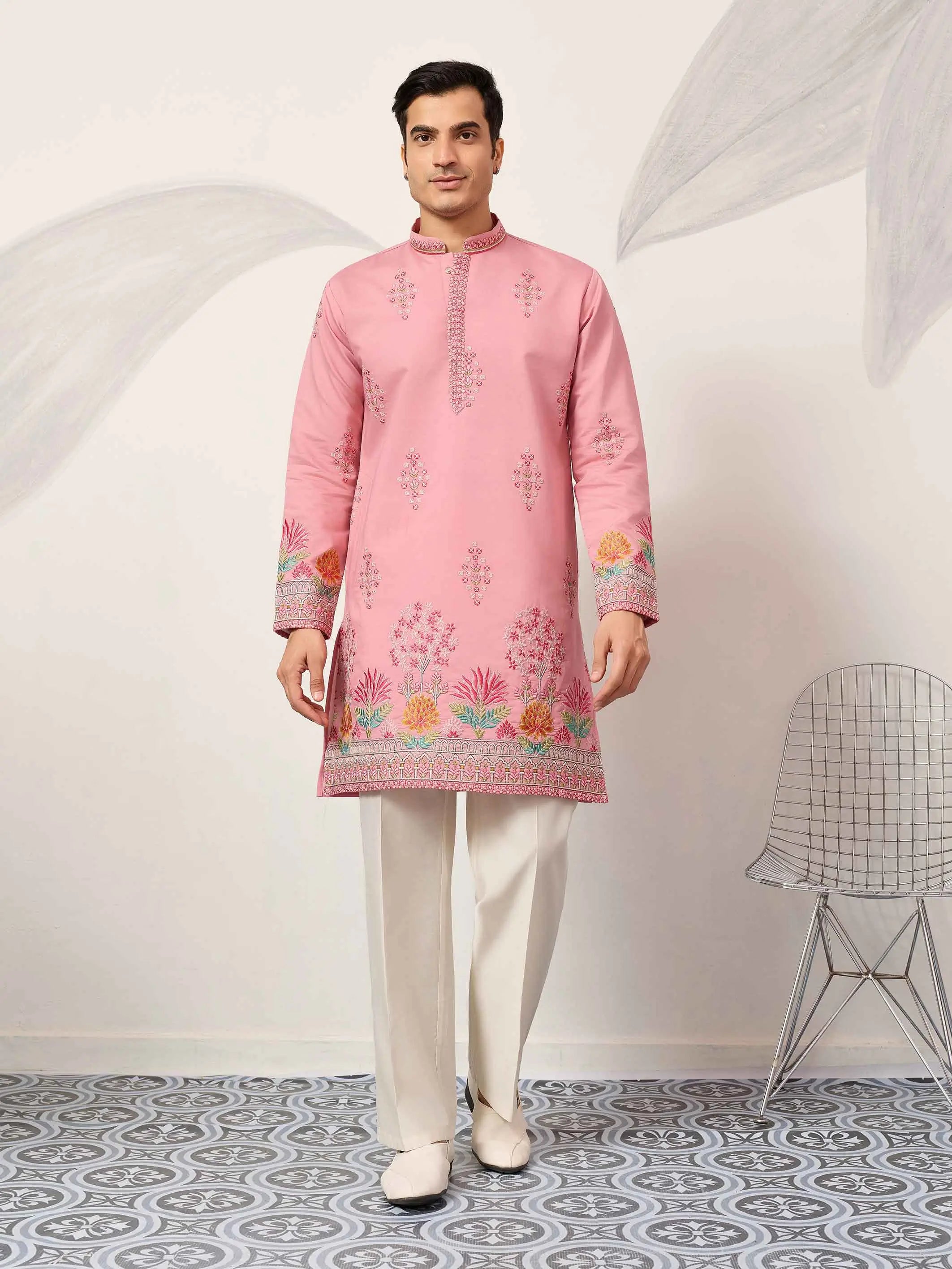 Soft Pink Embroidery Work Kurta Set