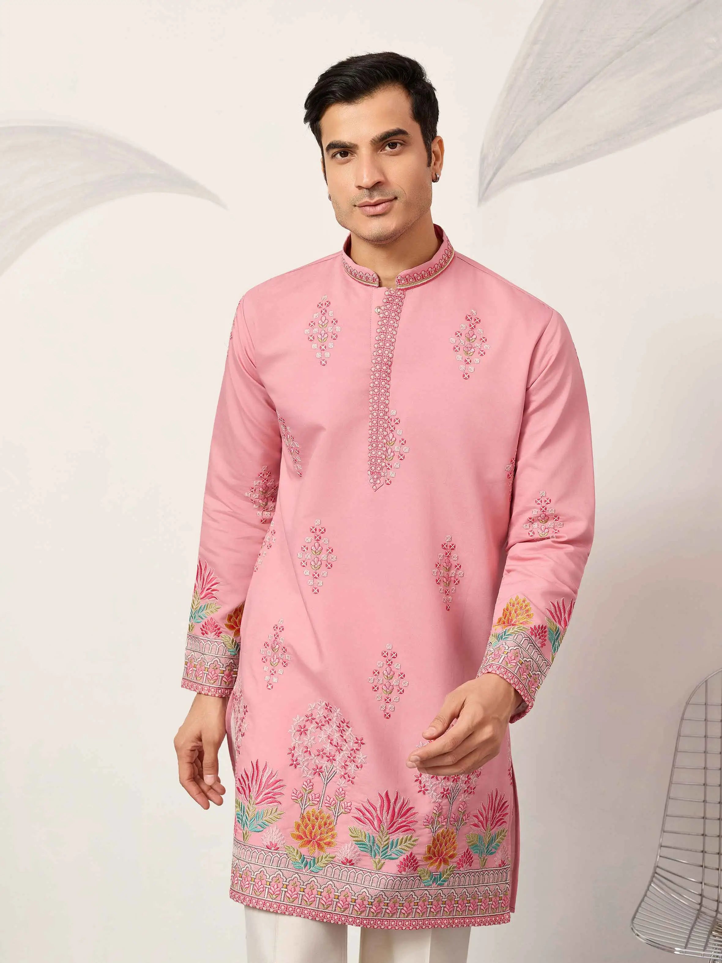 Soft Pink Embroidery Work Kurta Set