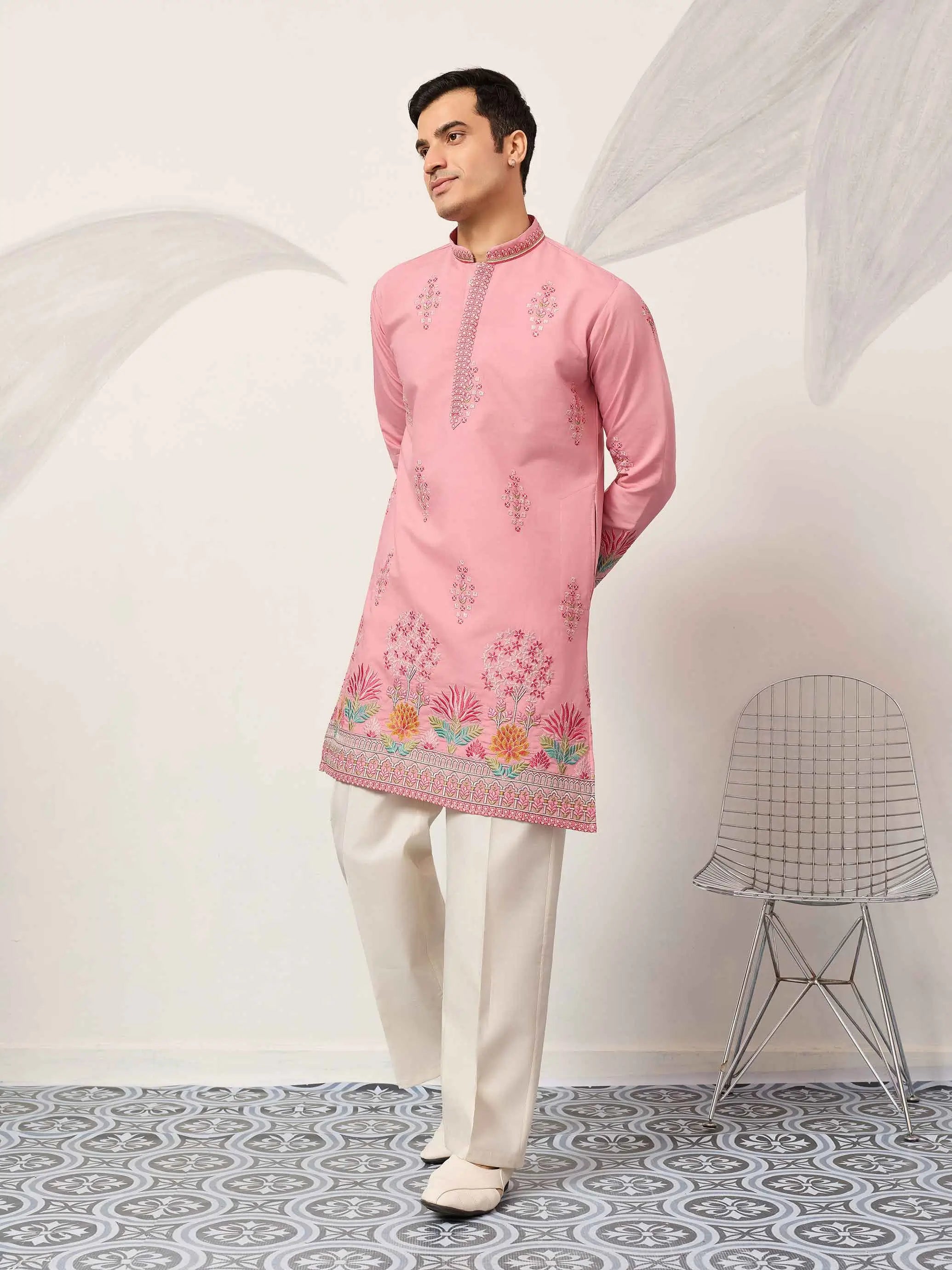 Soft Pink Embroidery Work Kurta Set