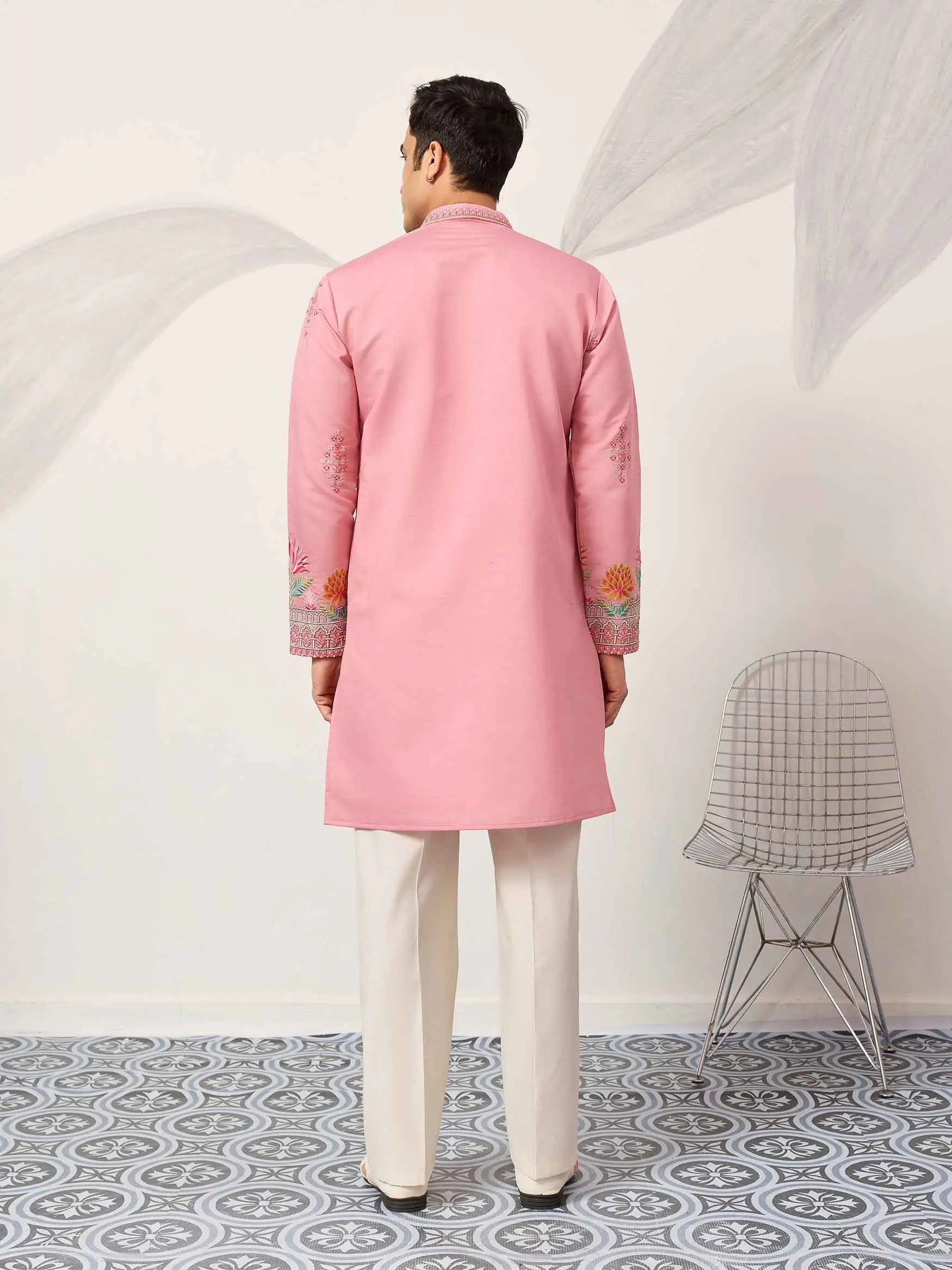 Soft Pink Embroidery Work Kurta Set