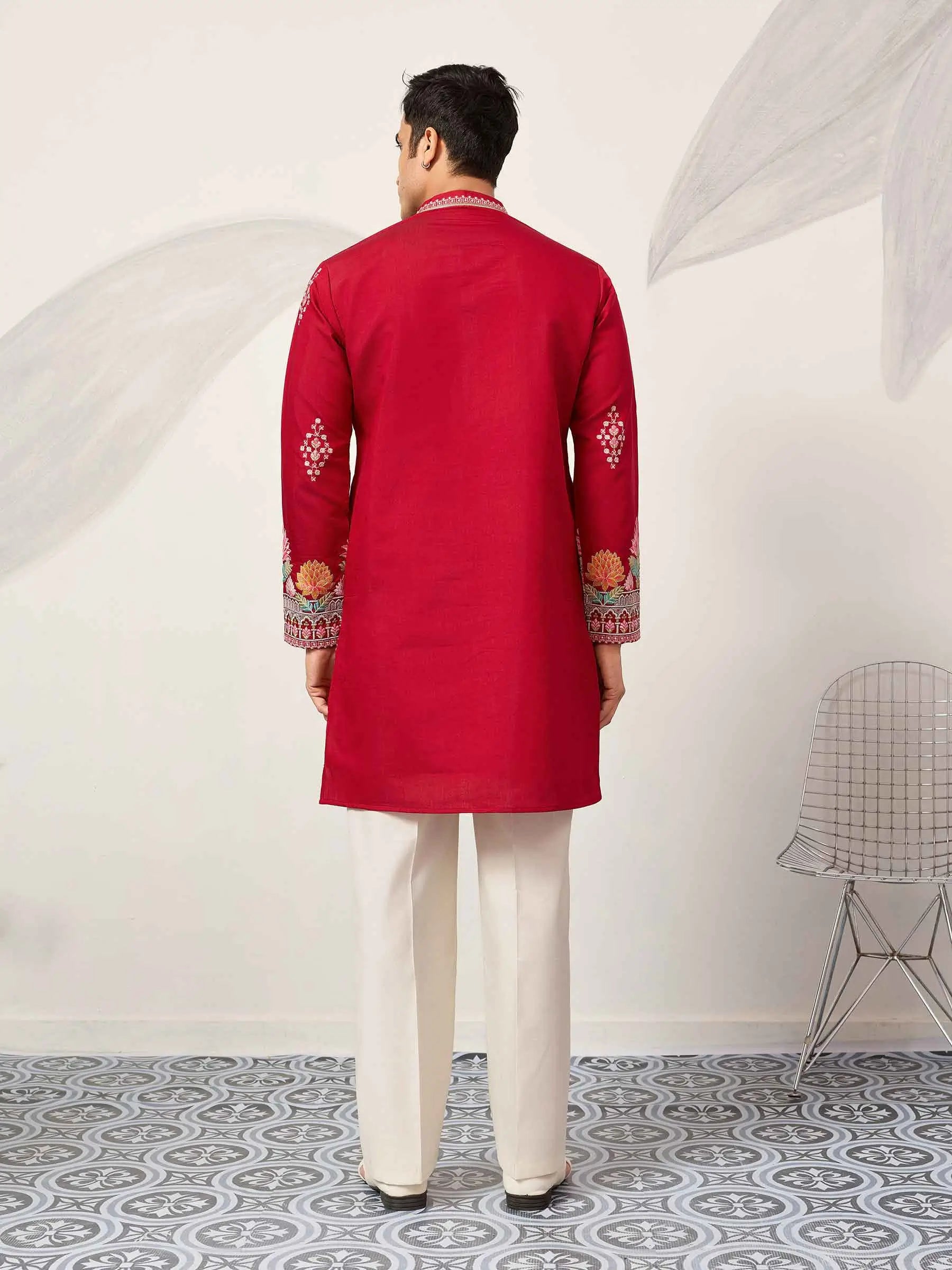 Red Embroidery Work Kurta Set