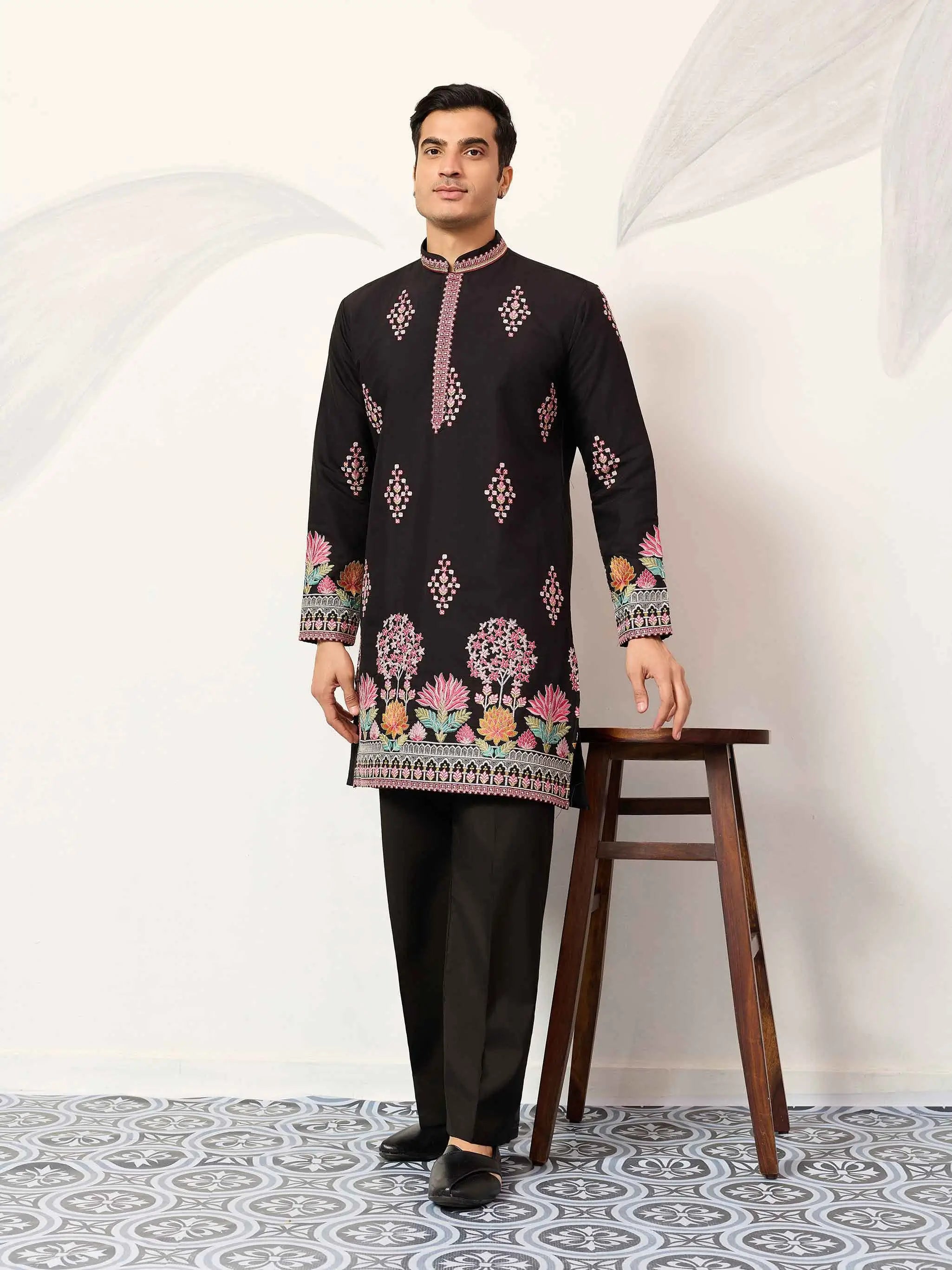 Black Embroidery Work Kurta Set