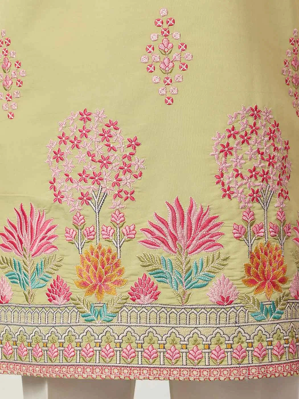 Pista Embroidery Work Kurta Set