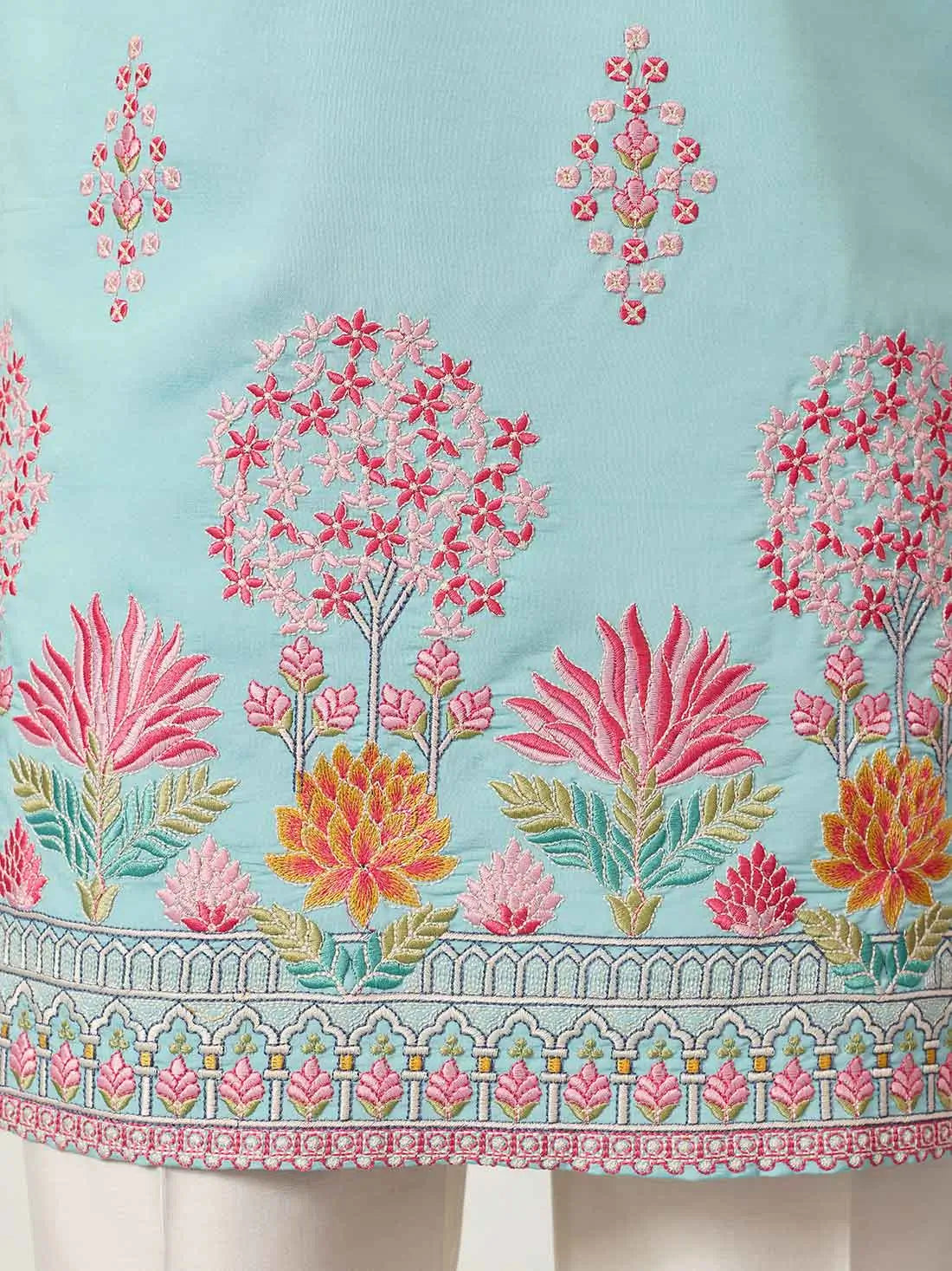 Sky Embroidery Work Kurta Set