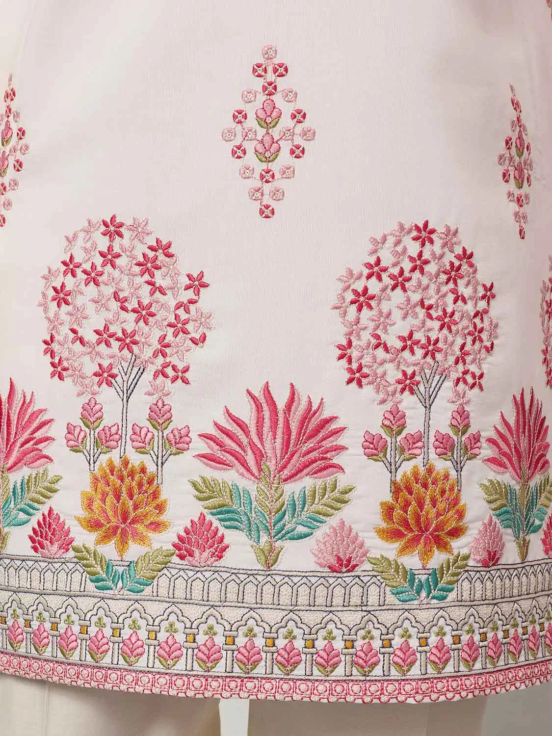 White Embroidery Work Kurta Set