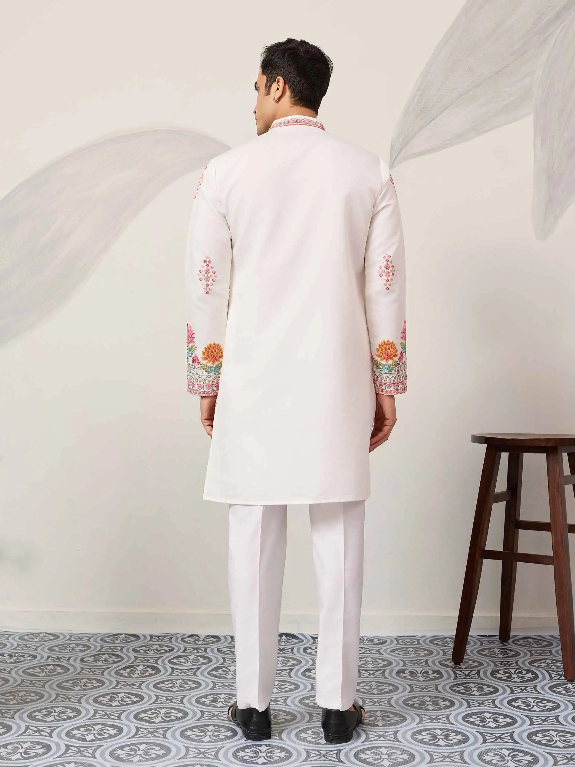 White Embroidery Work Kurta Set