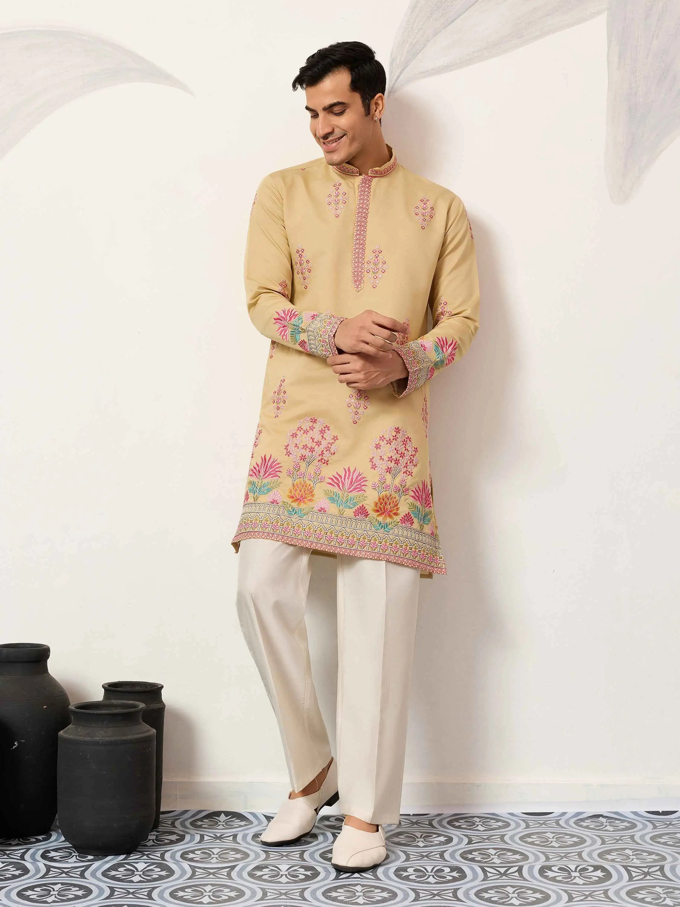Light Yellow Embroidery Work Kurta Set