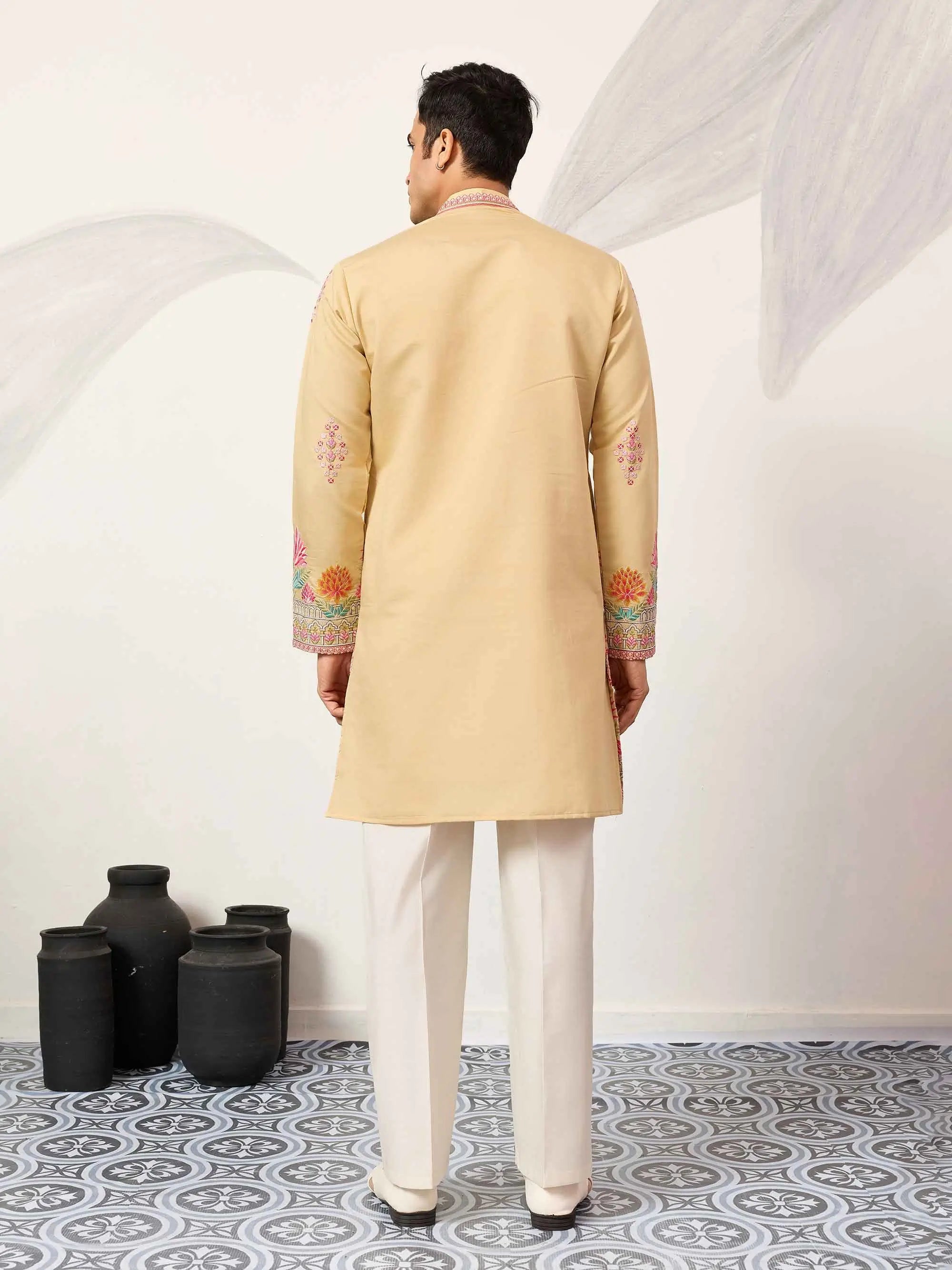 Light Yellow Embroidery Work Kurta Set