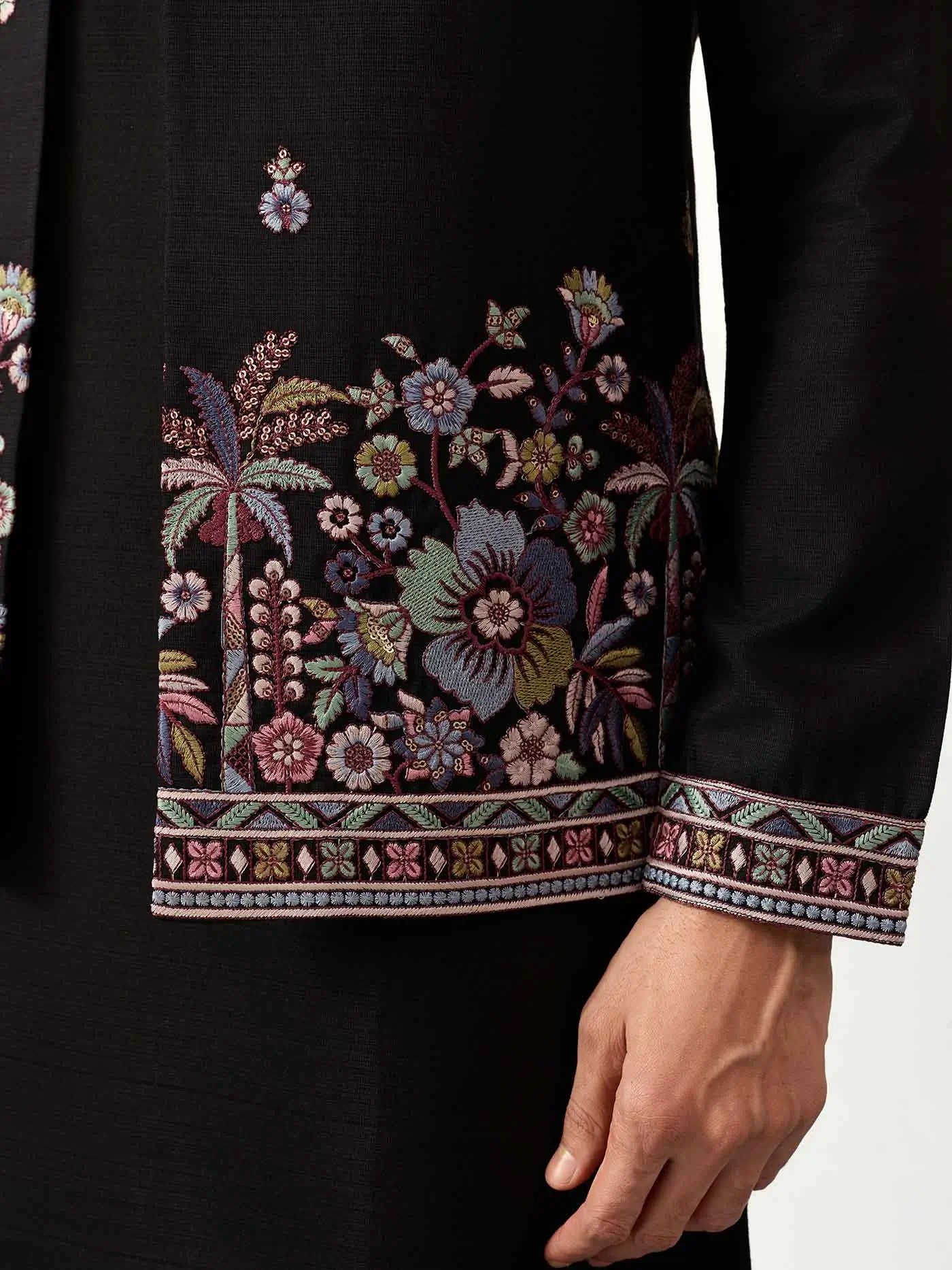 Black Kurta Set With Embroidered Koti