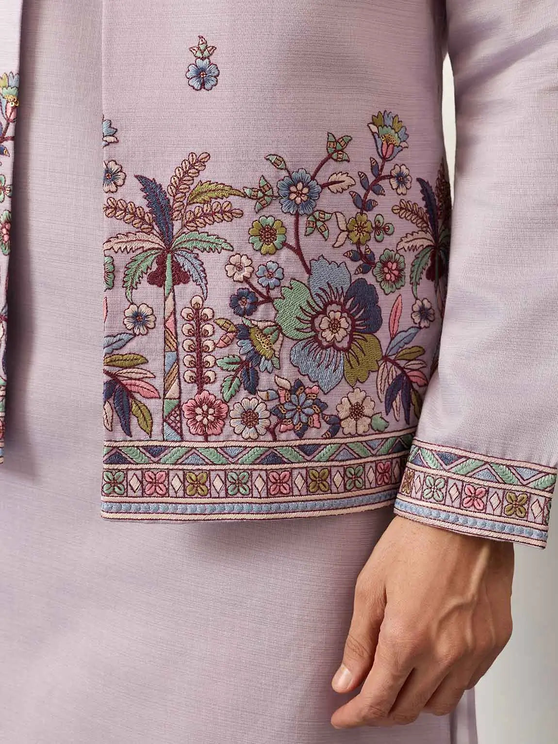 Oyster Pink Kurta Set With Embroidered Koti