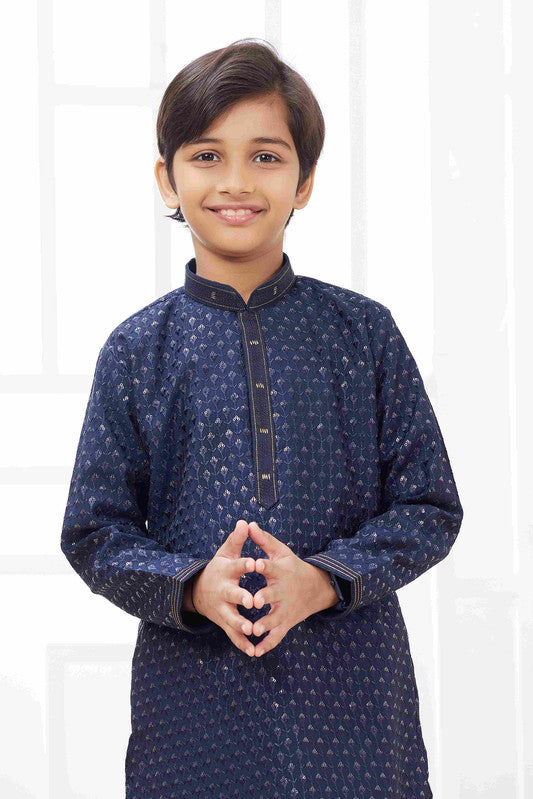Boy's Blue Art Silk Embroidery Kurta Set