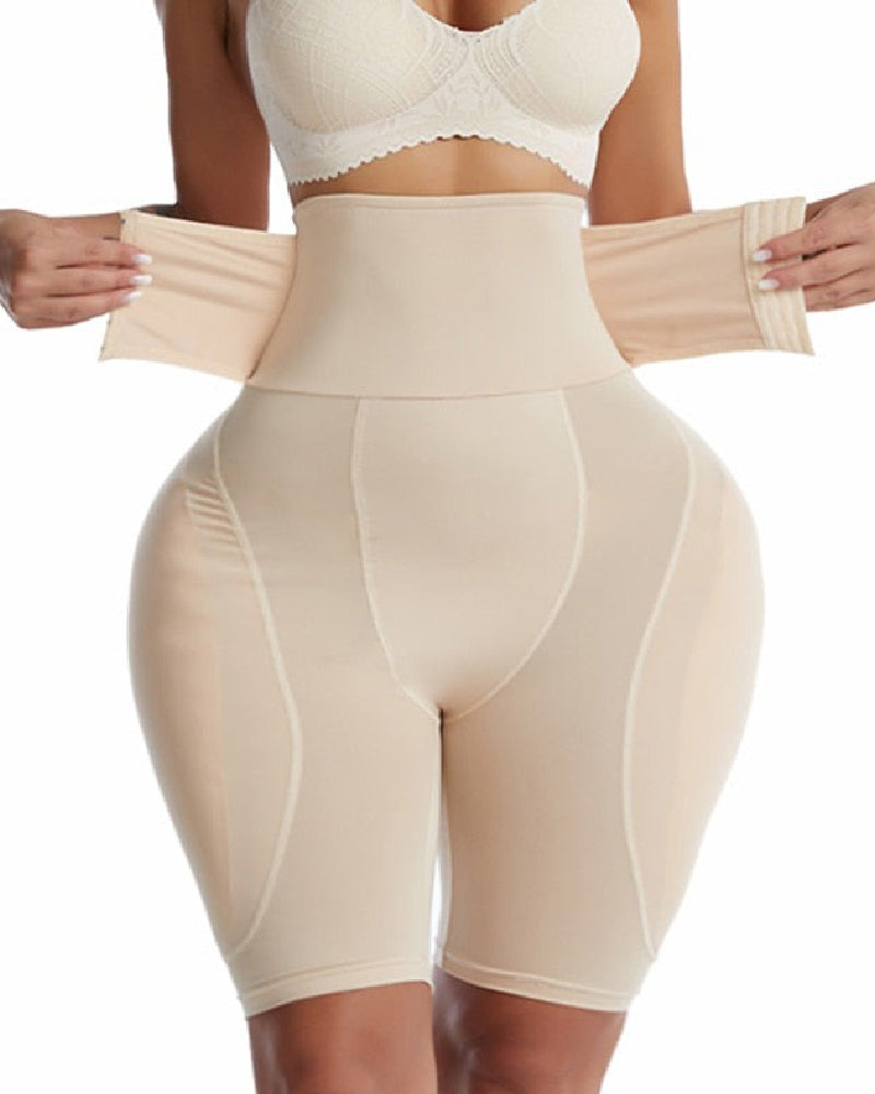 Hourglass Buckle Closure Waist Cincher BBL Shapewear Shorts With Sponge Pads  - By Qivii