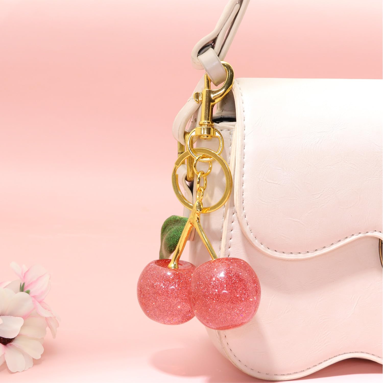 Ounamei Cute Cherry Bag Charm Keychain for Handbags & Keys