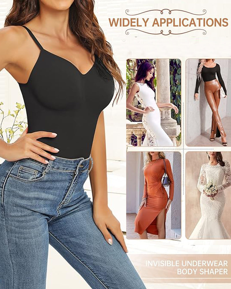 Seamless Round Neck Tummy Control Thong Tank Top Body Shaper Bodysuits  - By Qivii