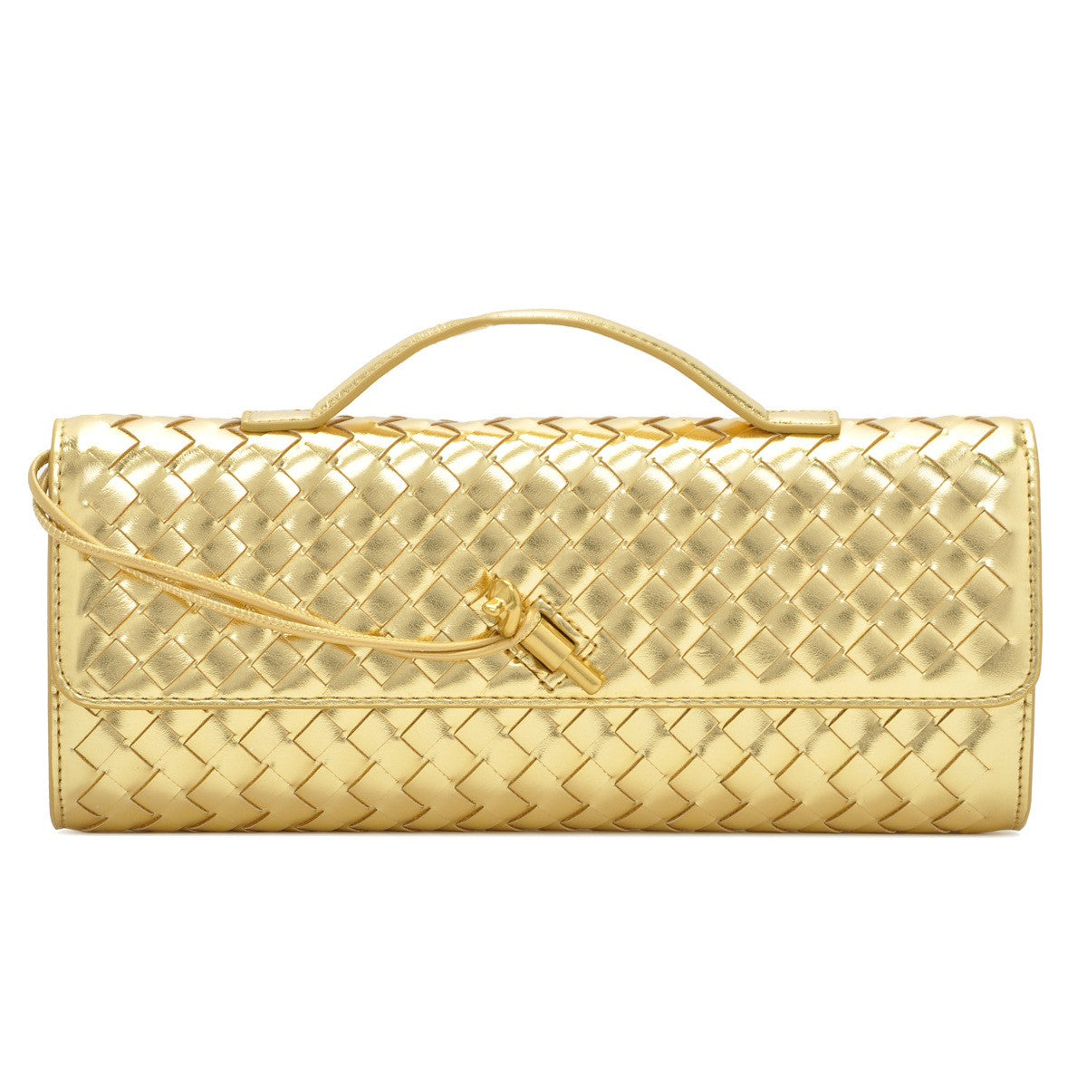 Women's Celestial Baguette Clutch - Kiss-Lock Woven Minaudière with Chain Strap