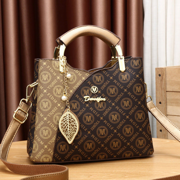 Women's Artisan Color-Block Tote - High-Capacity Convertible Shoulder Bag with Signature Print