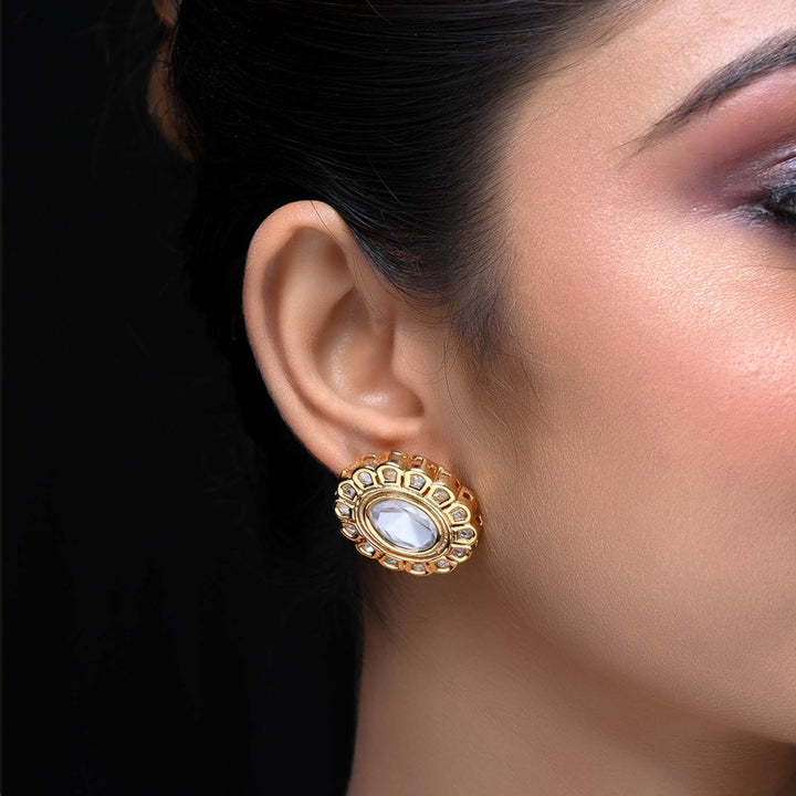 Khushboo White Stone Gold Plated Kundan Earrings