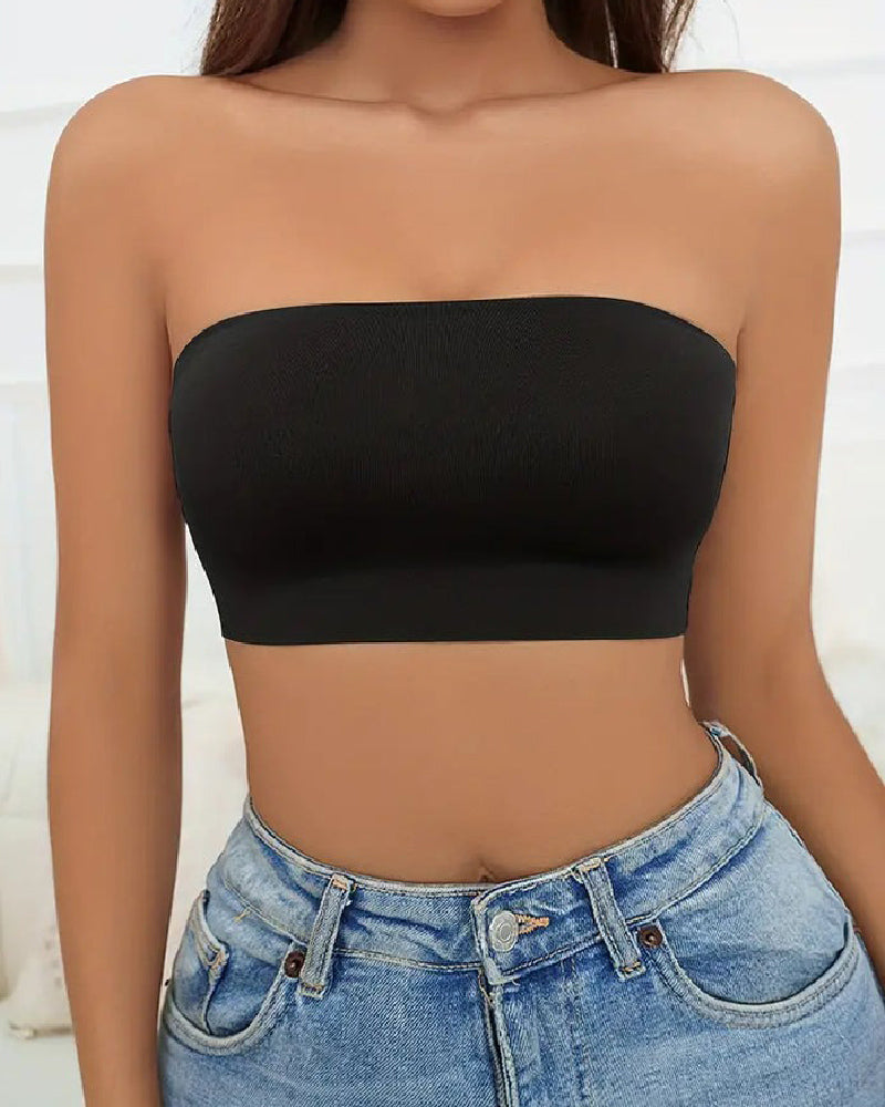 Wireless Strapless Bandeau Bra Seamless Stretch Non Padded Push Up Bralette  - By Qivii