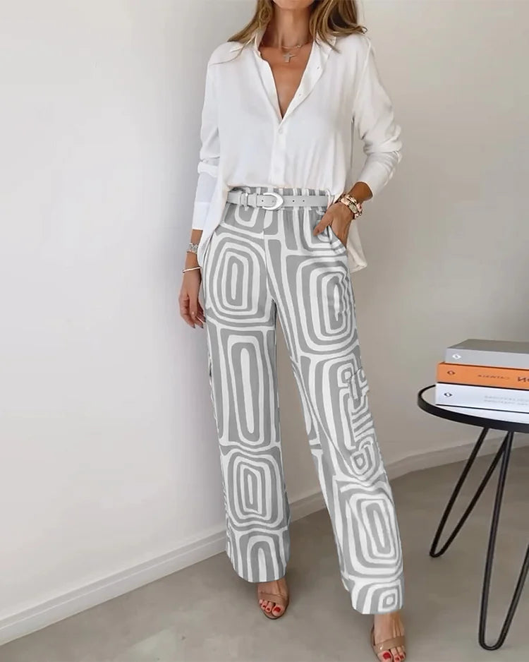 Liora | Elegant Printed Wide Leg Two Piece Summer Set by Qivii