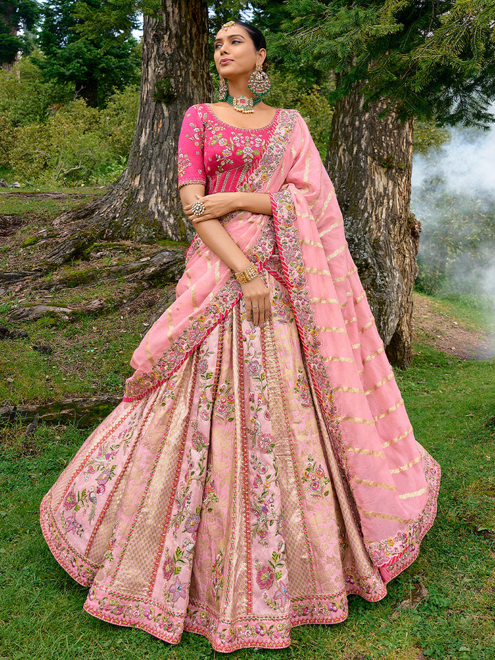 Light Pink Pure Viscos Hand Work Embroidered Semi Stitched Lehenga Choli