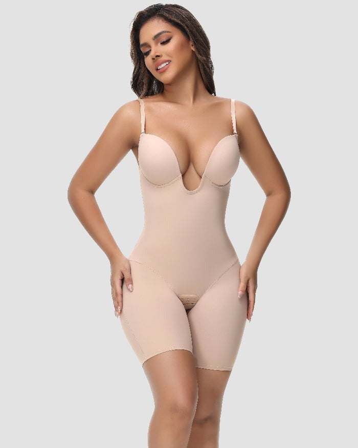 Shapshe® Women's U Plunge Strapless Tummy Control Bodysuit Low Back Built In Bra Shapewear  - By Qivii